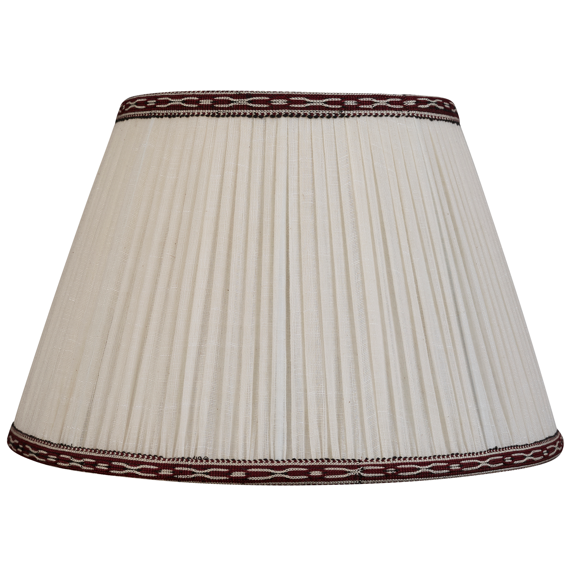 14 inch (36cm) Cream cotton lampshade with maroon hand embroidered trim