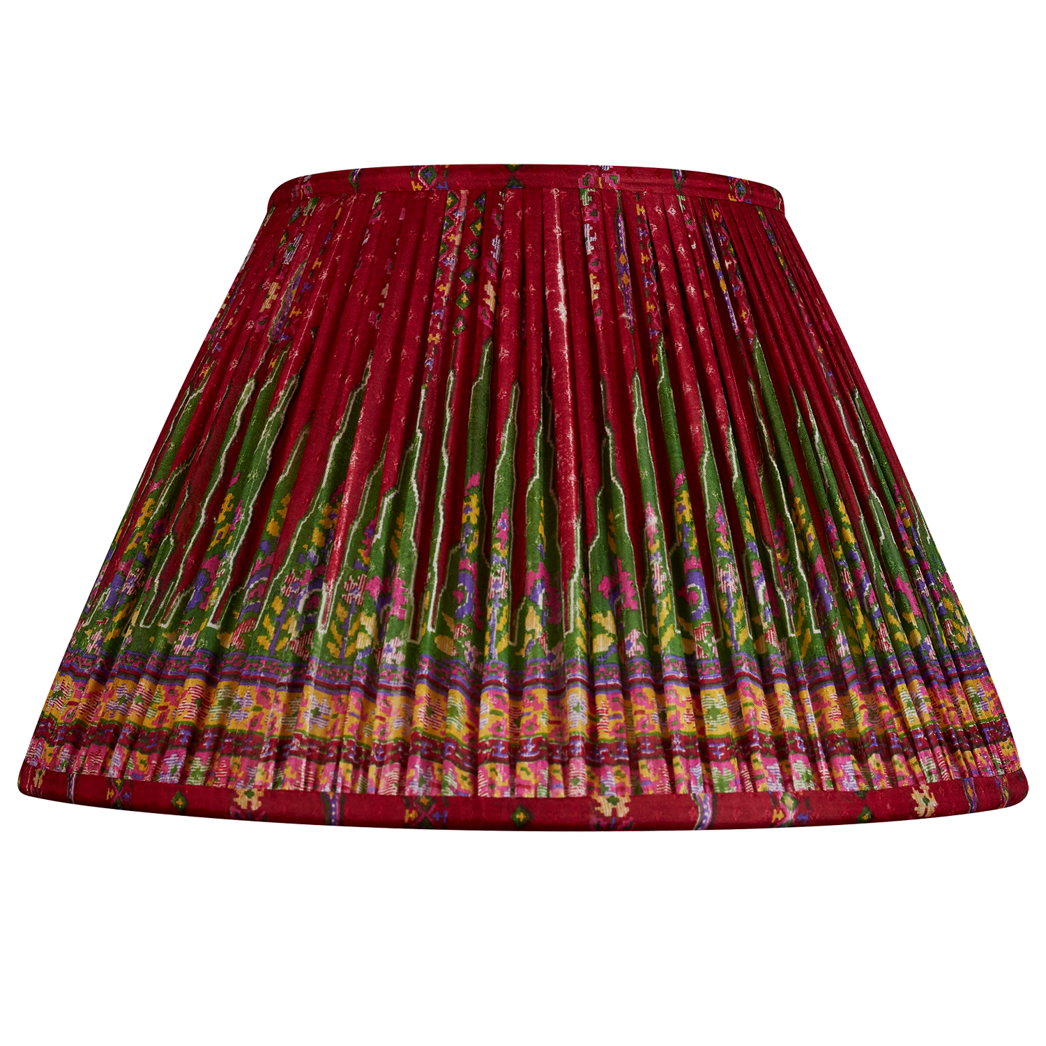 14 inch (36cm) Green and magenta floral design French drum silk sari lampshade with border