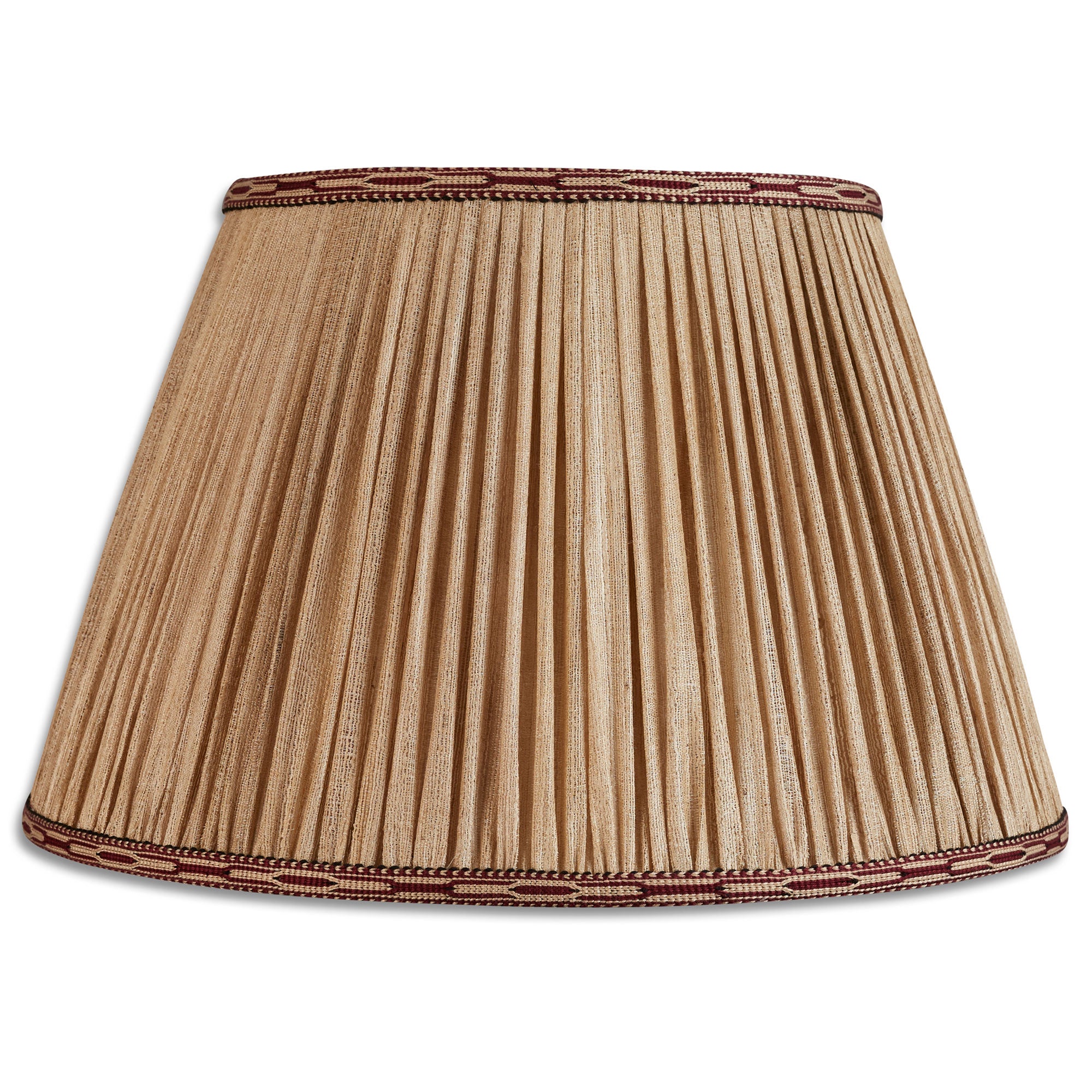 14 inch (36cm) Light raw gathered plain silk lampshade with embroidered braid