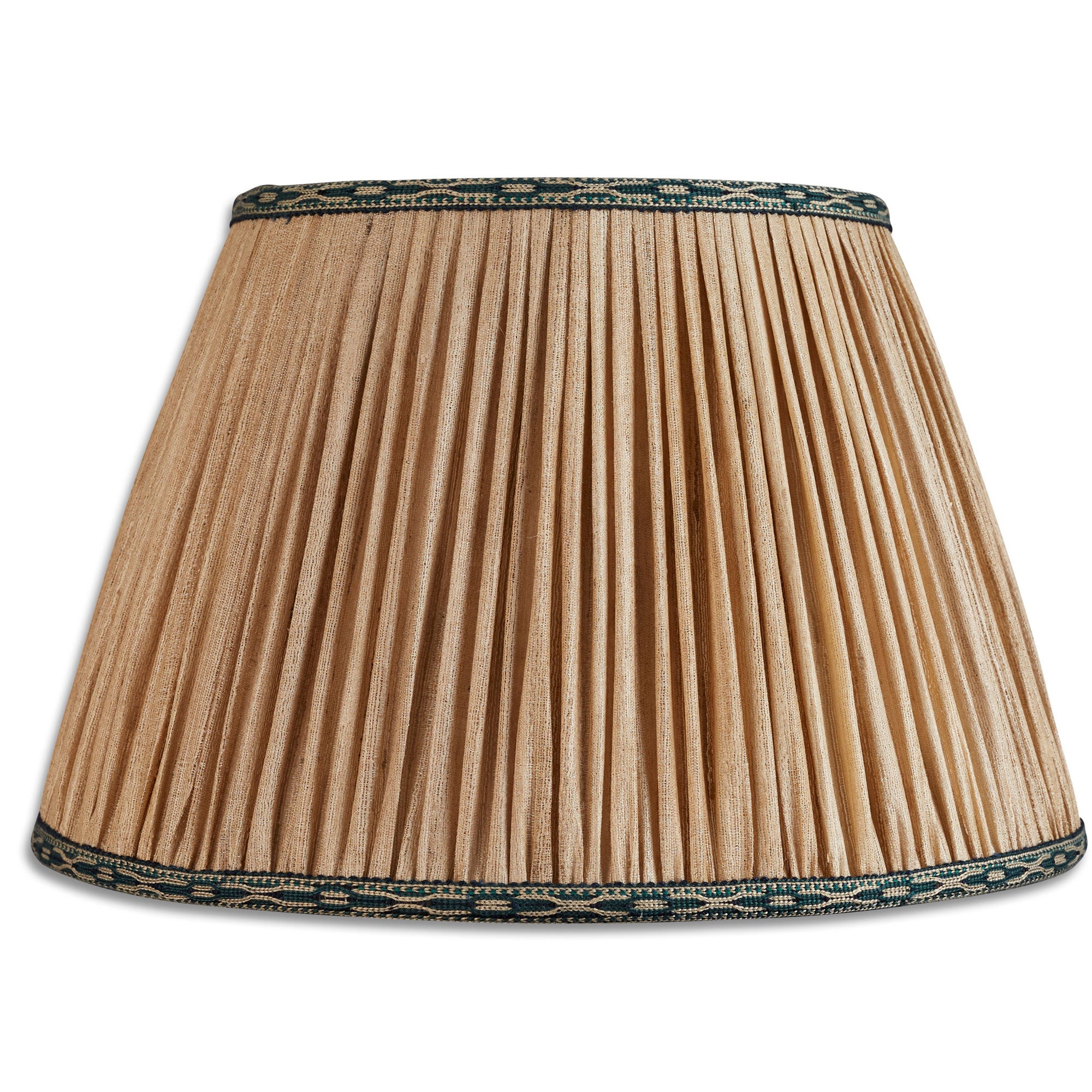 14 inch (36cm) Light raw gathered plain silk lampshade with embroidered braid