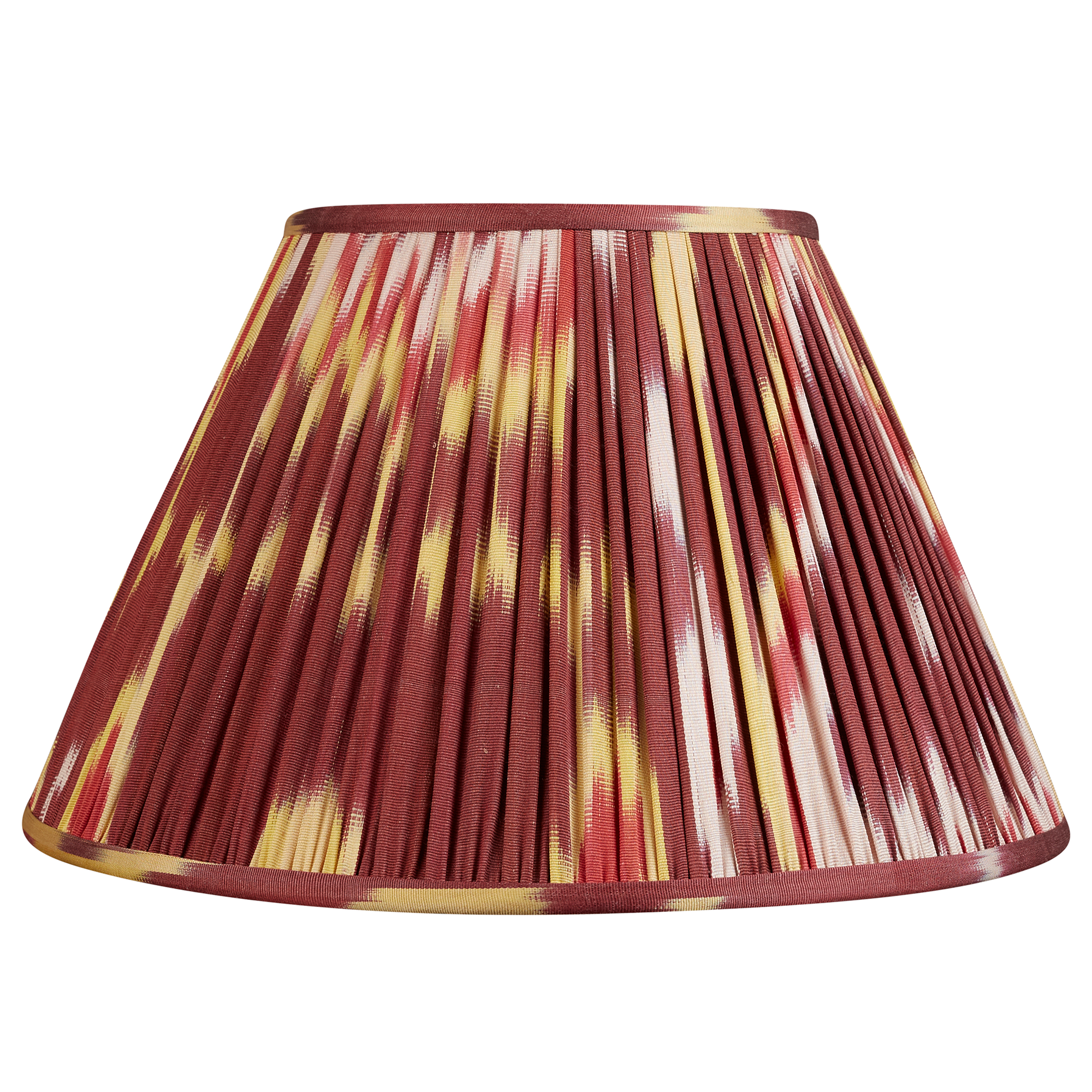 14 inch (36cm) Aubergine red/yellow French drum silk and cotton ikat lampshade