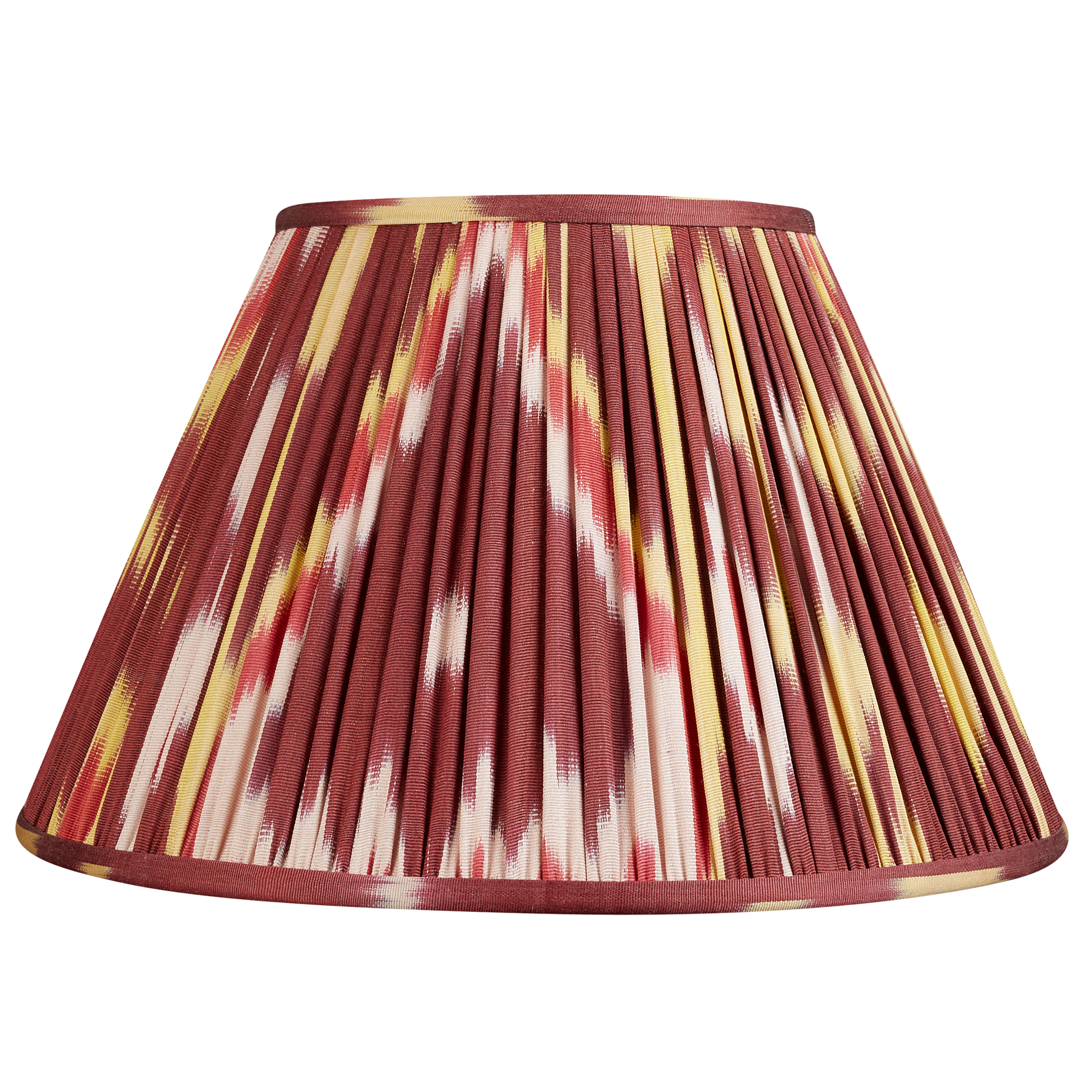 14 inch (36cm) Aubergine red/yellow French drum silk and cotton ikat lampshade