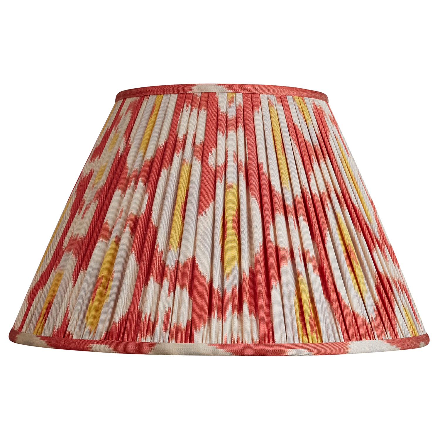 14 inch Red yellow/grey French drum silk and cotton ikat lampshade