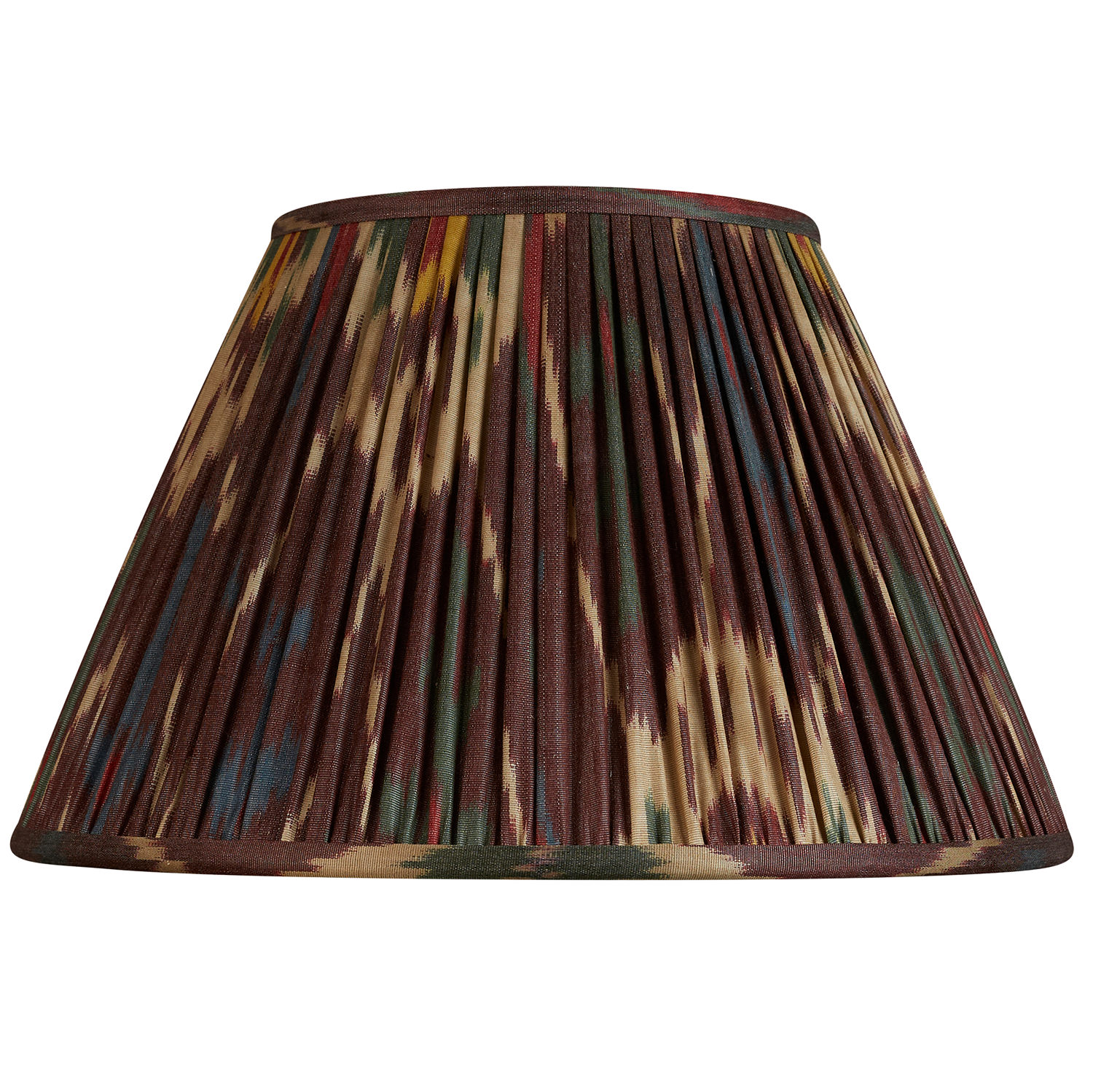 14 inch (36cm) Aubergine green/red French drum silk and cotton ikat lampshade