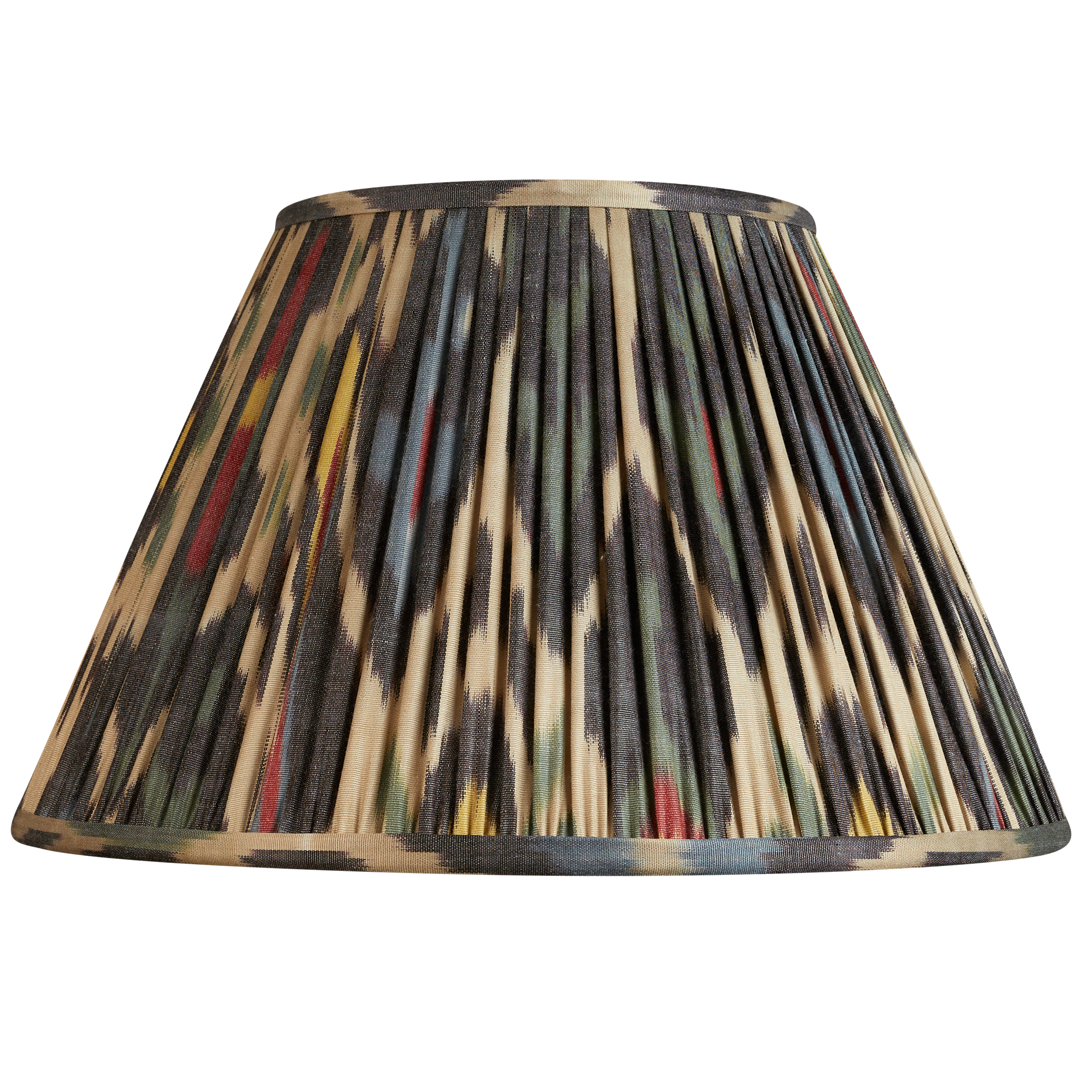 14 inch (36cm) Navy blue/red on cream ground French drum silk and cotton ikat lampshade