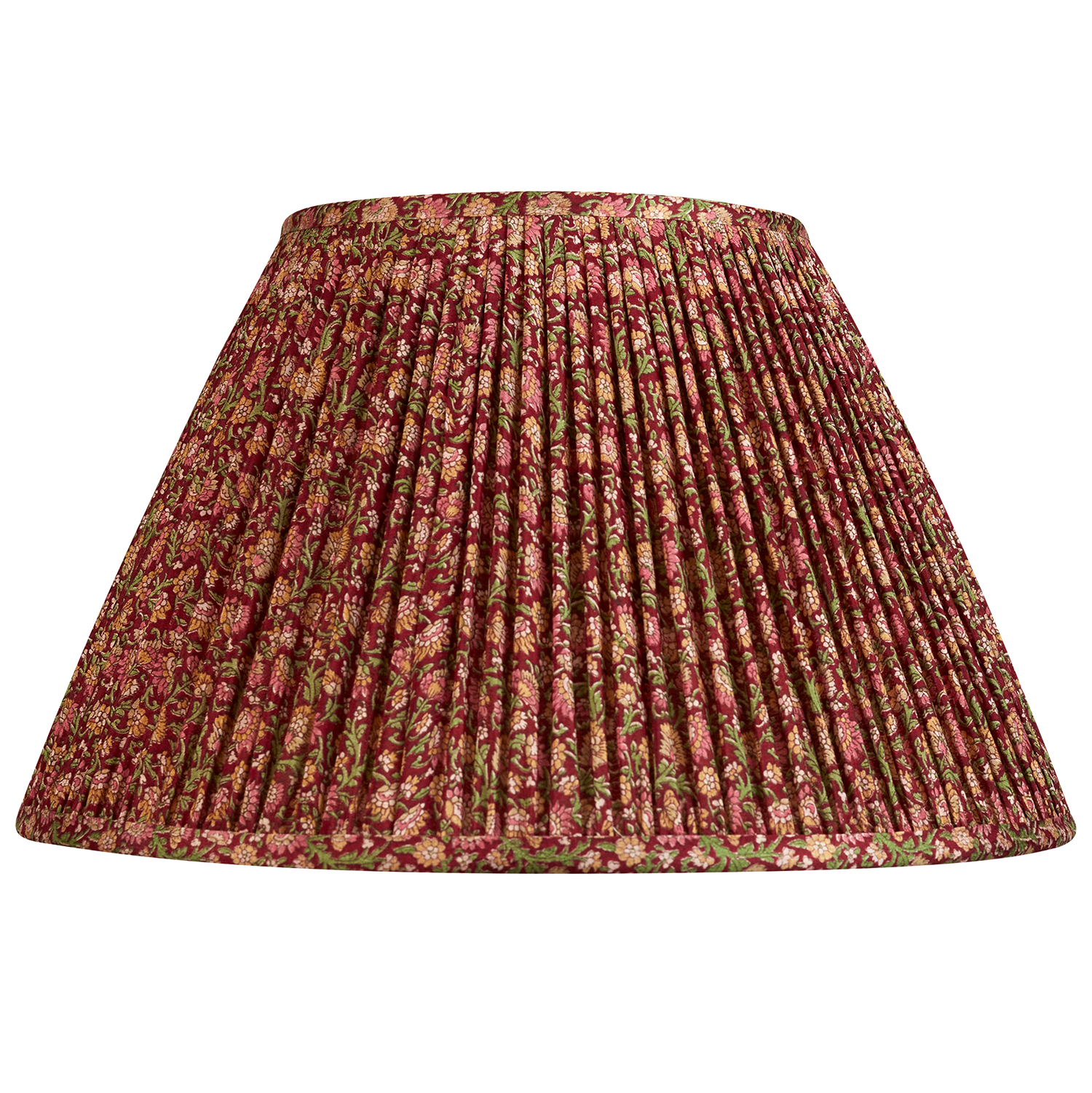 14 inch (36cm)  Raspberry and pink/green floral design French drum silk sari lampshade