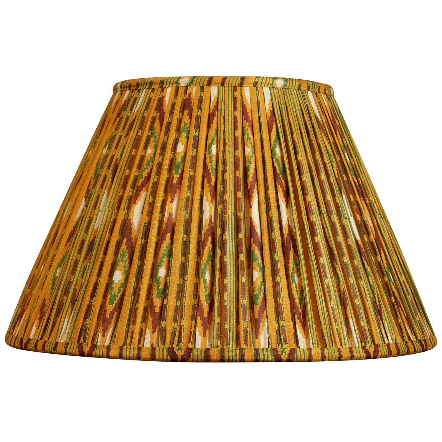 14 inch French drum Saffron and chocolate geometric design silk sari lampshade