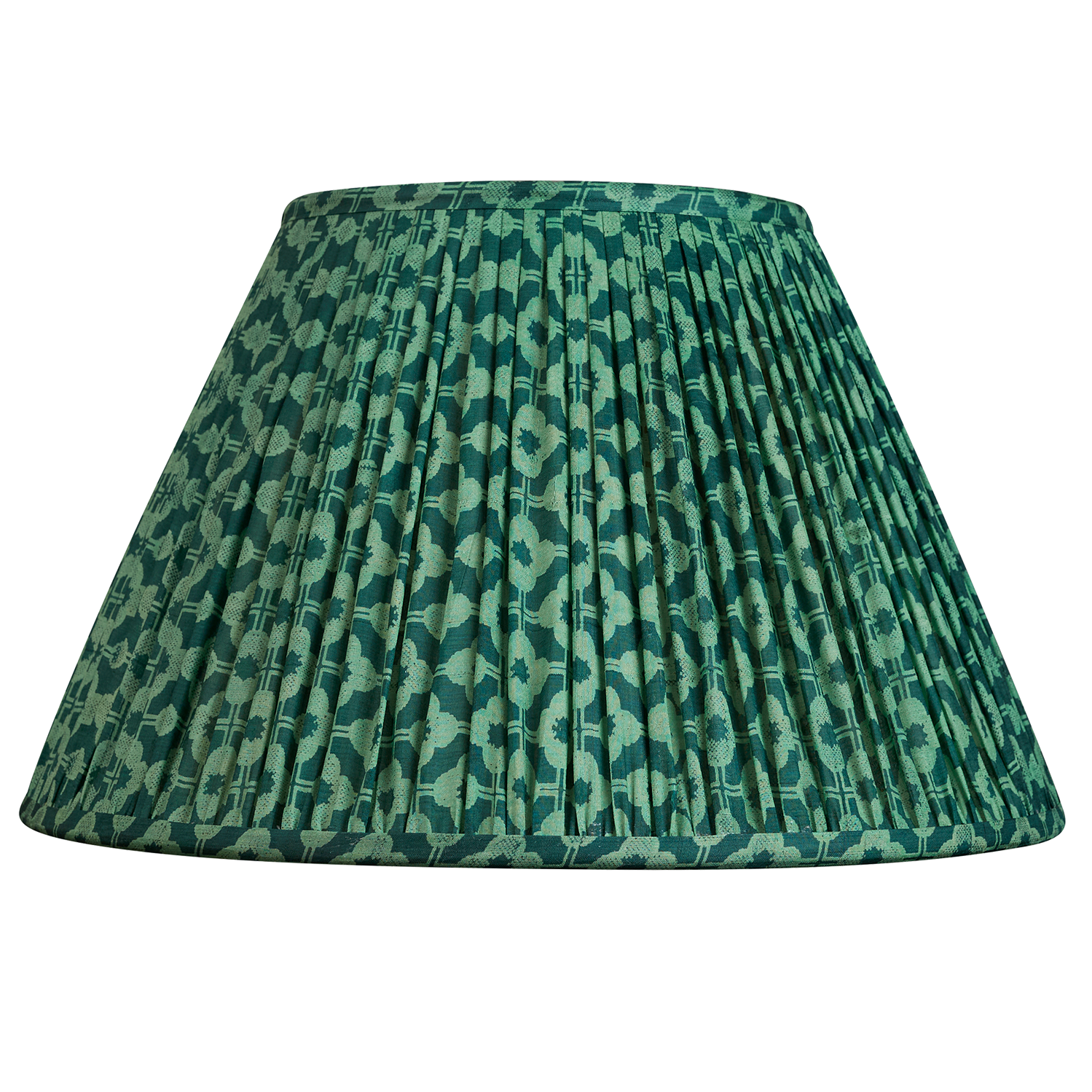 14 inch French drum two tone bottle green geometric design silk sari lampshade
