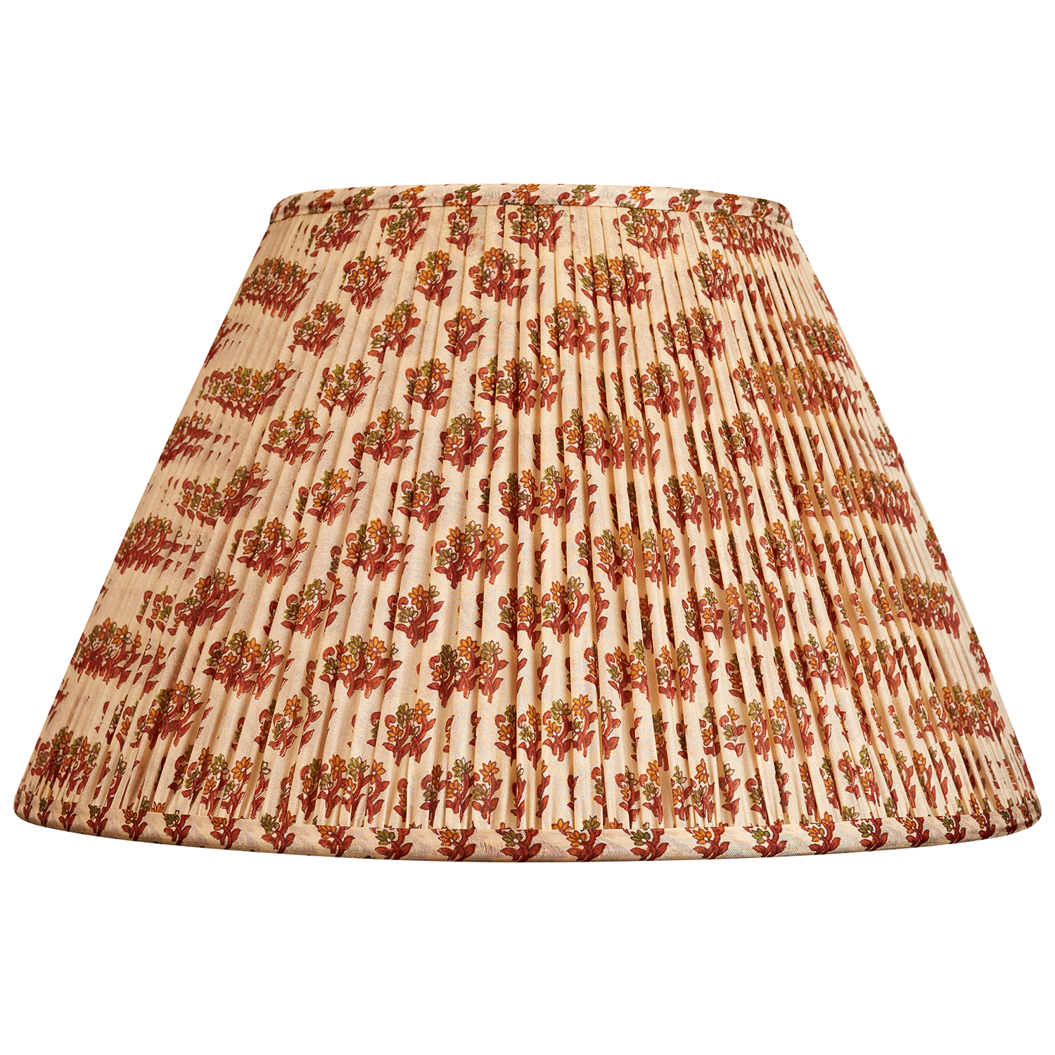14 inch French drum Burgundy and green small leaf design silk sari lampshade