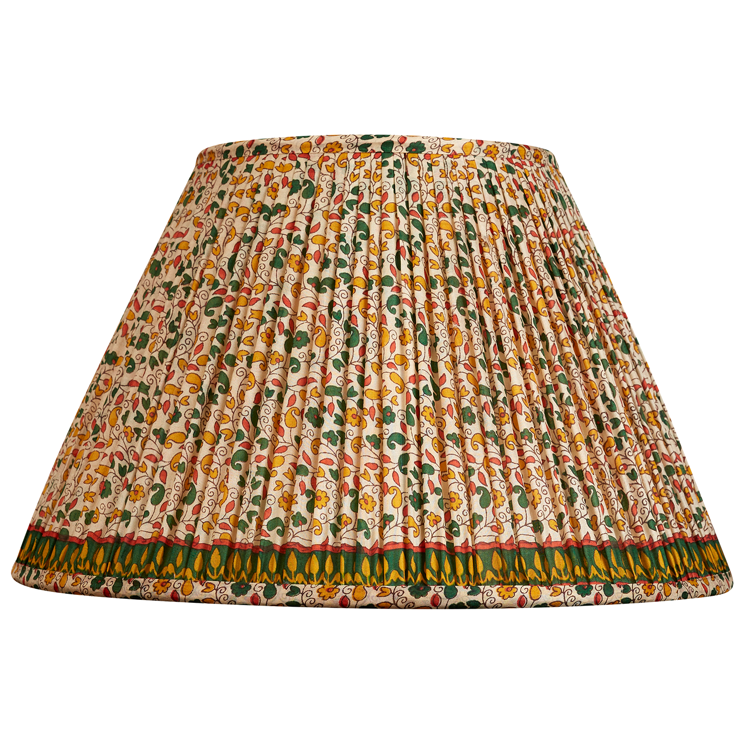 14 inch French drum Green/red floral design silk sari lampshade with green border