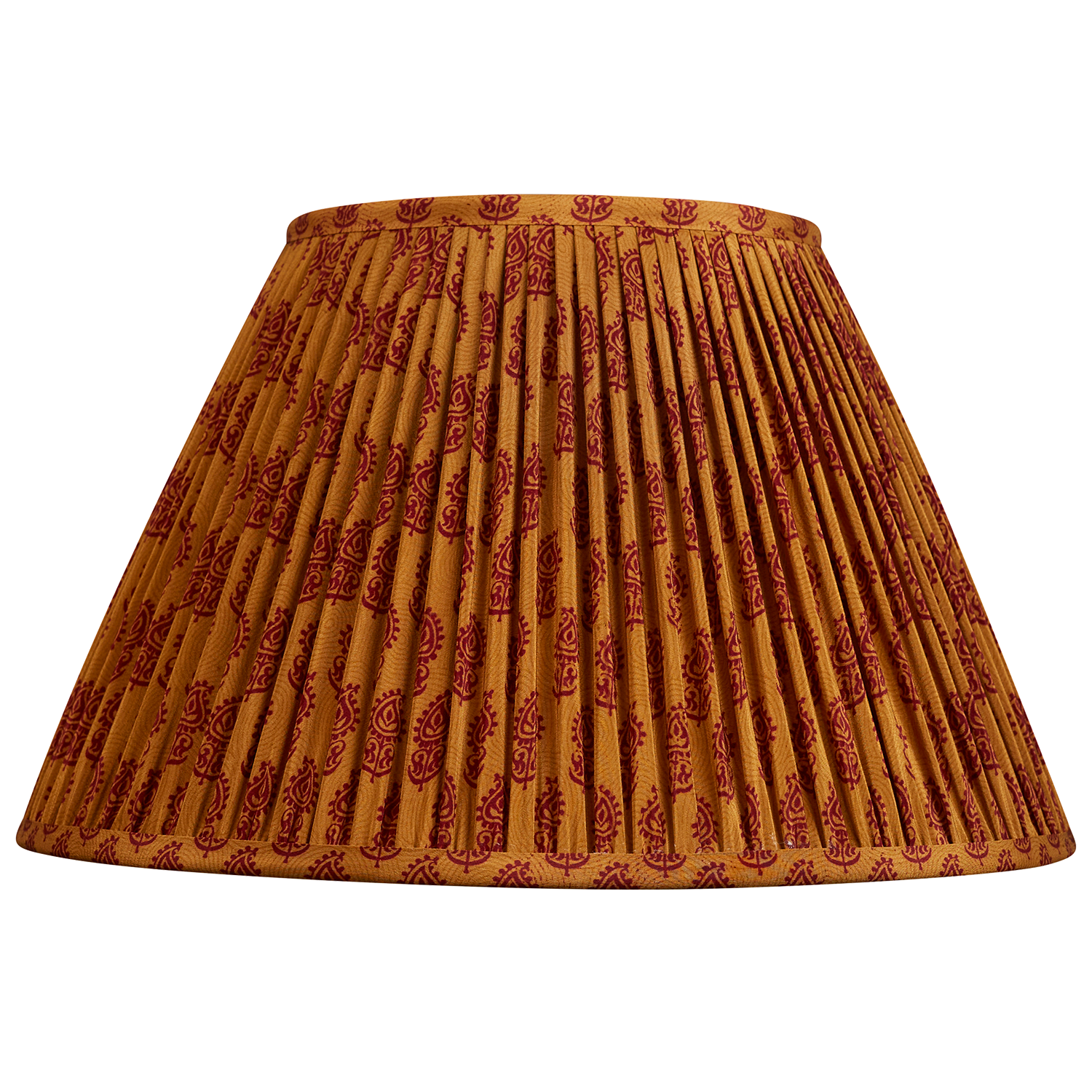 14 inch French drum saffron and bordeaux paisley design silk sari lampshade
