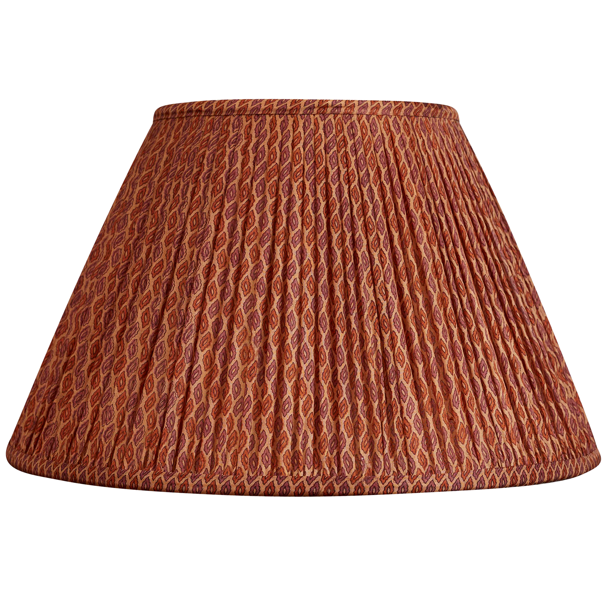 14 inch French drum Purple and sienna diamond motif geometric design silk sari lampshade on a mocha background