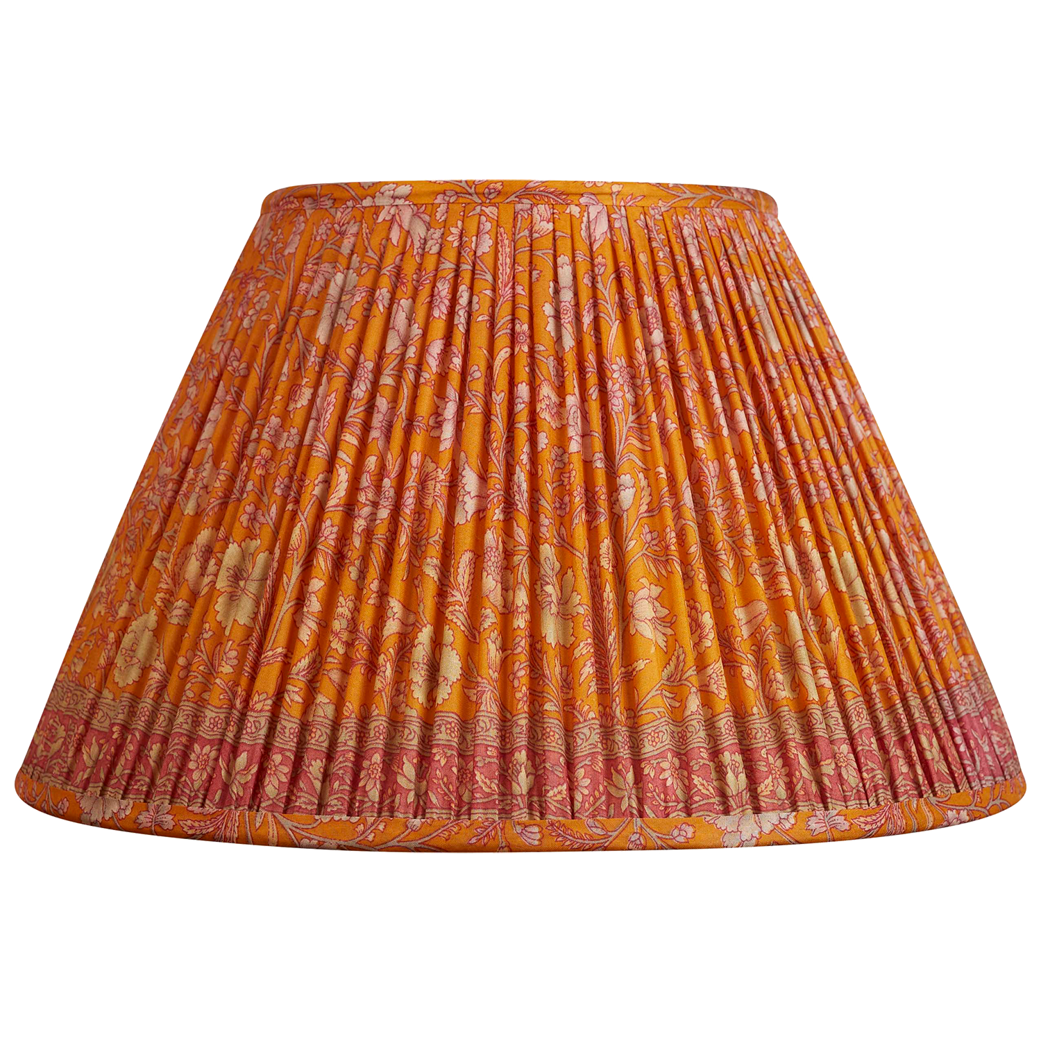 14 inch French drum Orange and lilac floral design silk sari lampshade with border