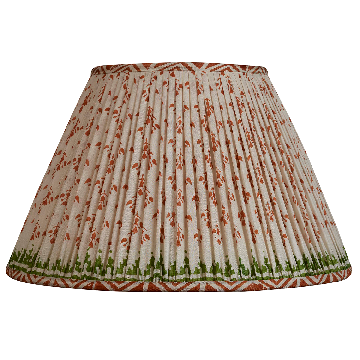 14 inch Cream and brown French drum silk sari lampshade with green border