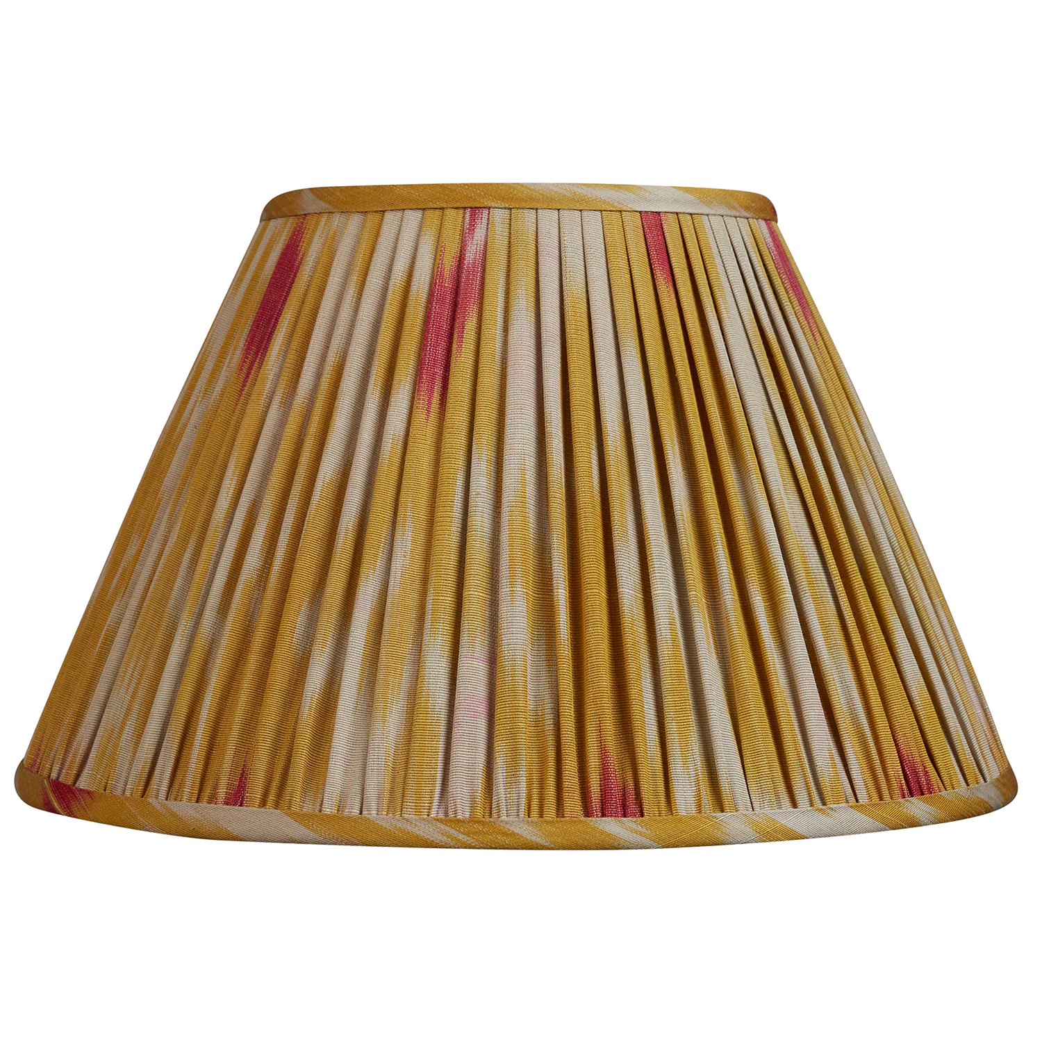 14 inch cream and yellow French drum silk and cotton ikat lampshade