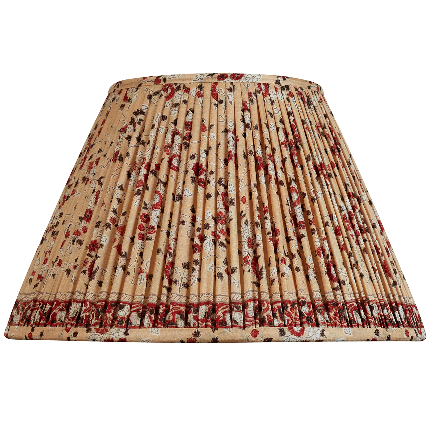 14 inch Coffee colour French drum silk sari lampshade with red and off white floral design
