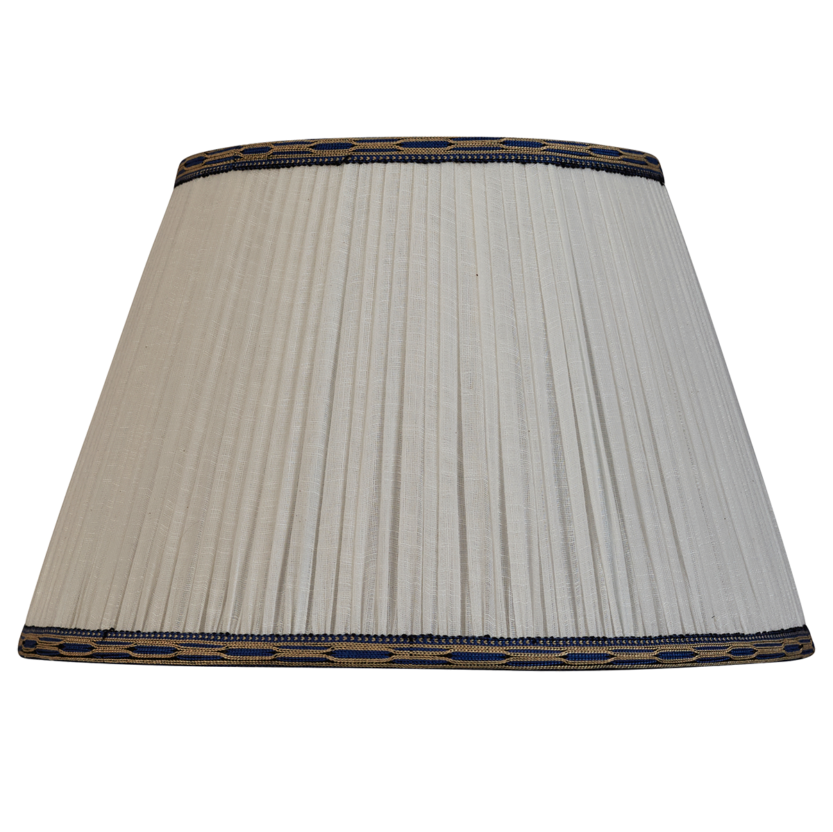 14 inch Cream cotton lampshade with blue hand embroidered trim