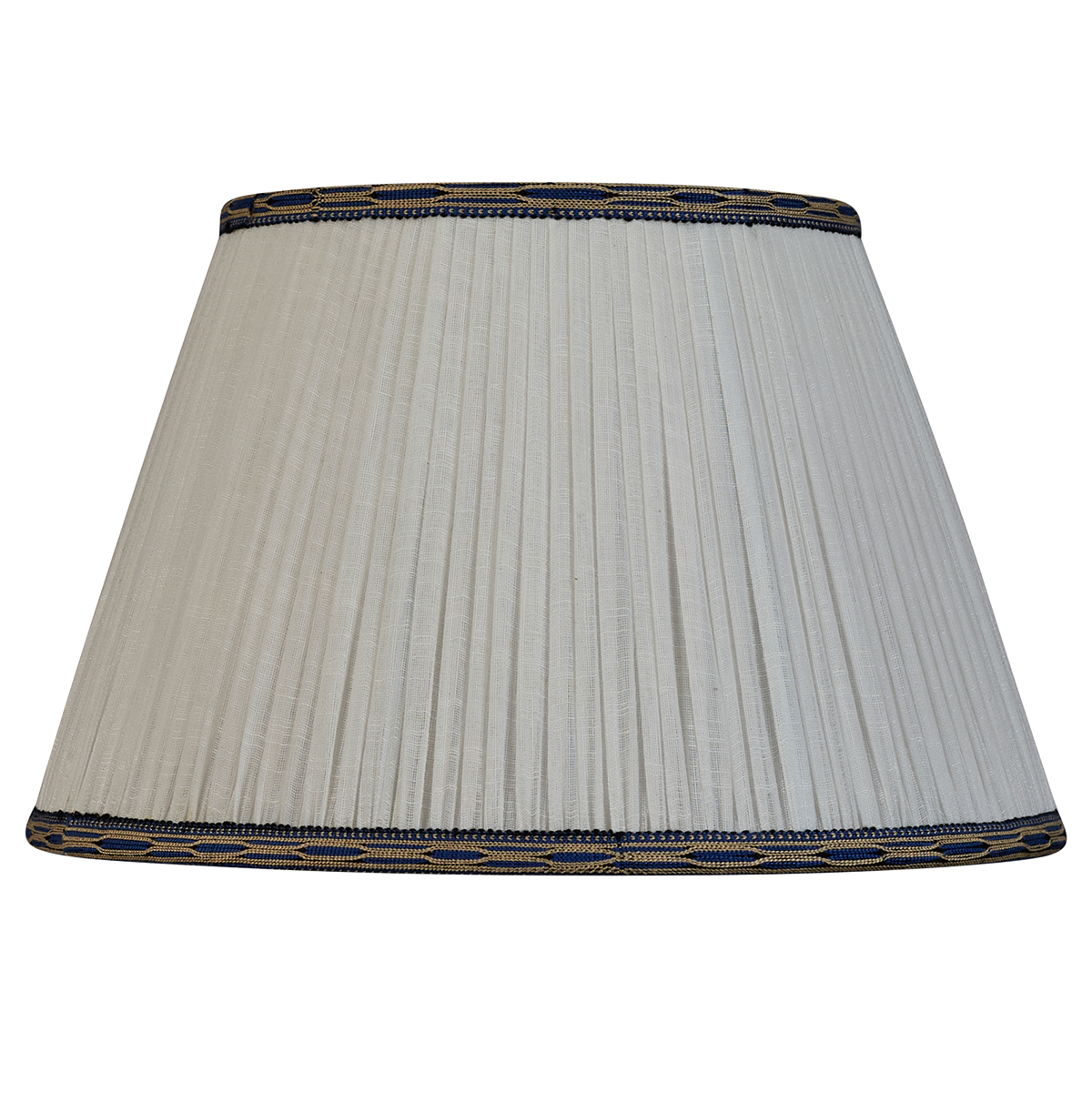 14 inch Cream cotton lampshade with blue hand embroidered trim