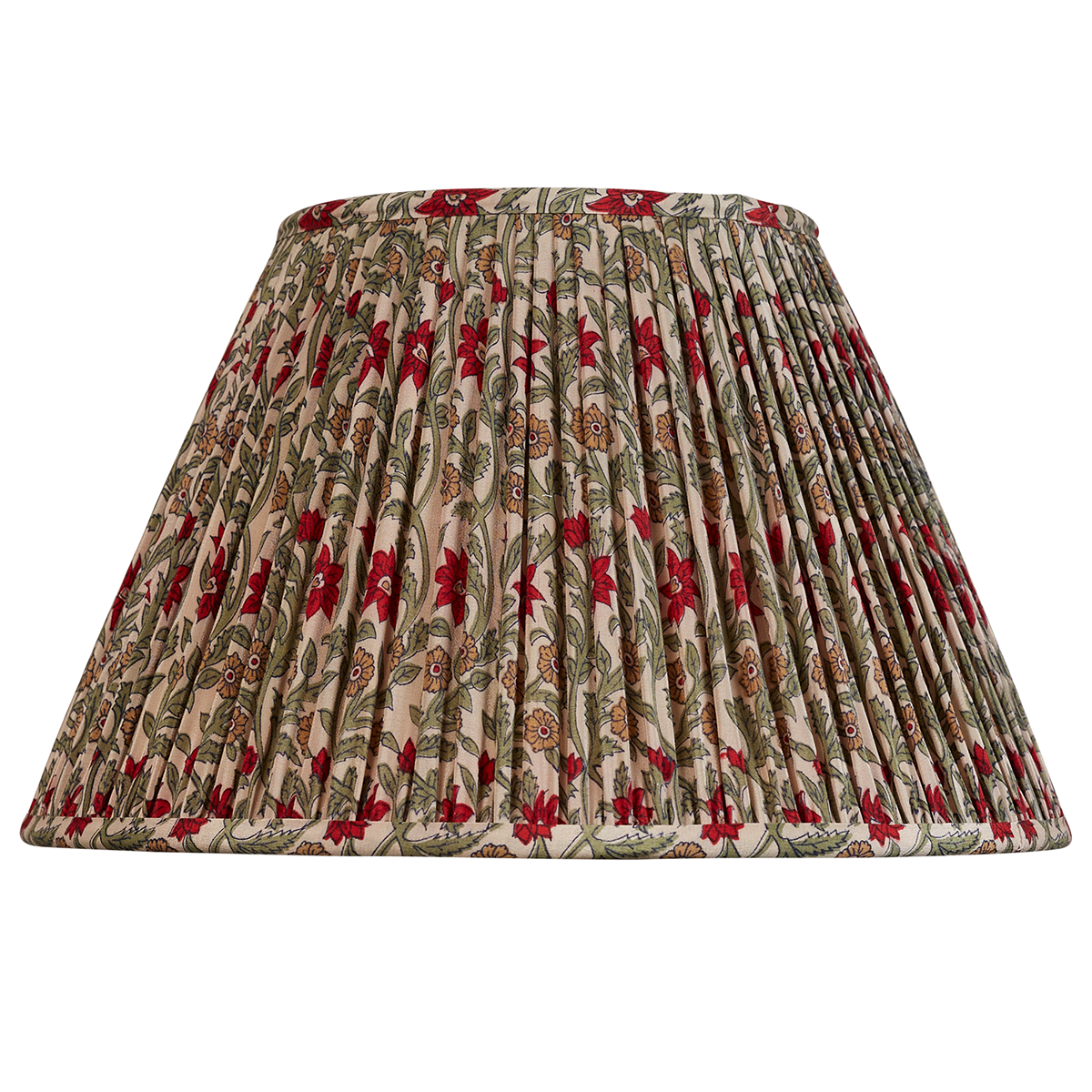 14 inch Red and green floral design silk sari lampshade