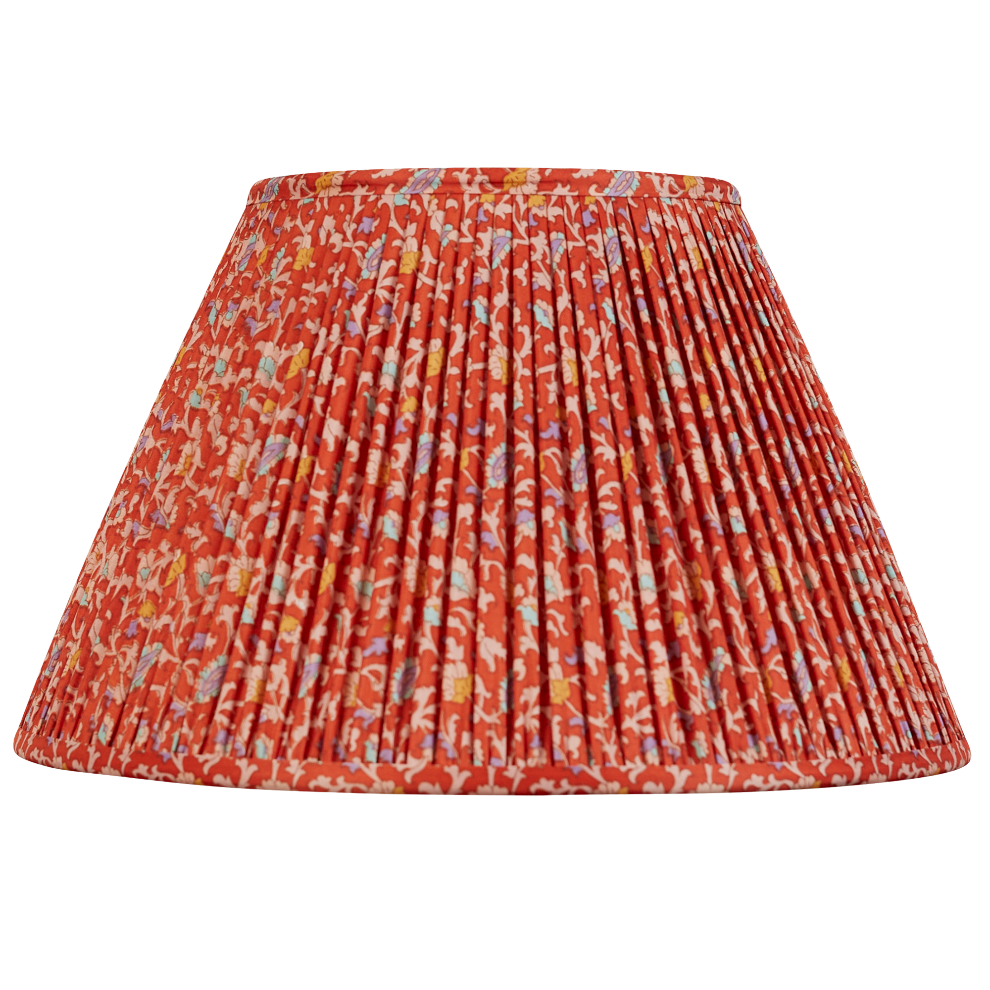 14 inch French drum floral design on red ground silk sari lampshade with border