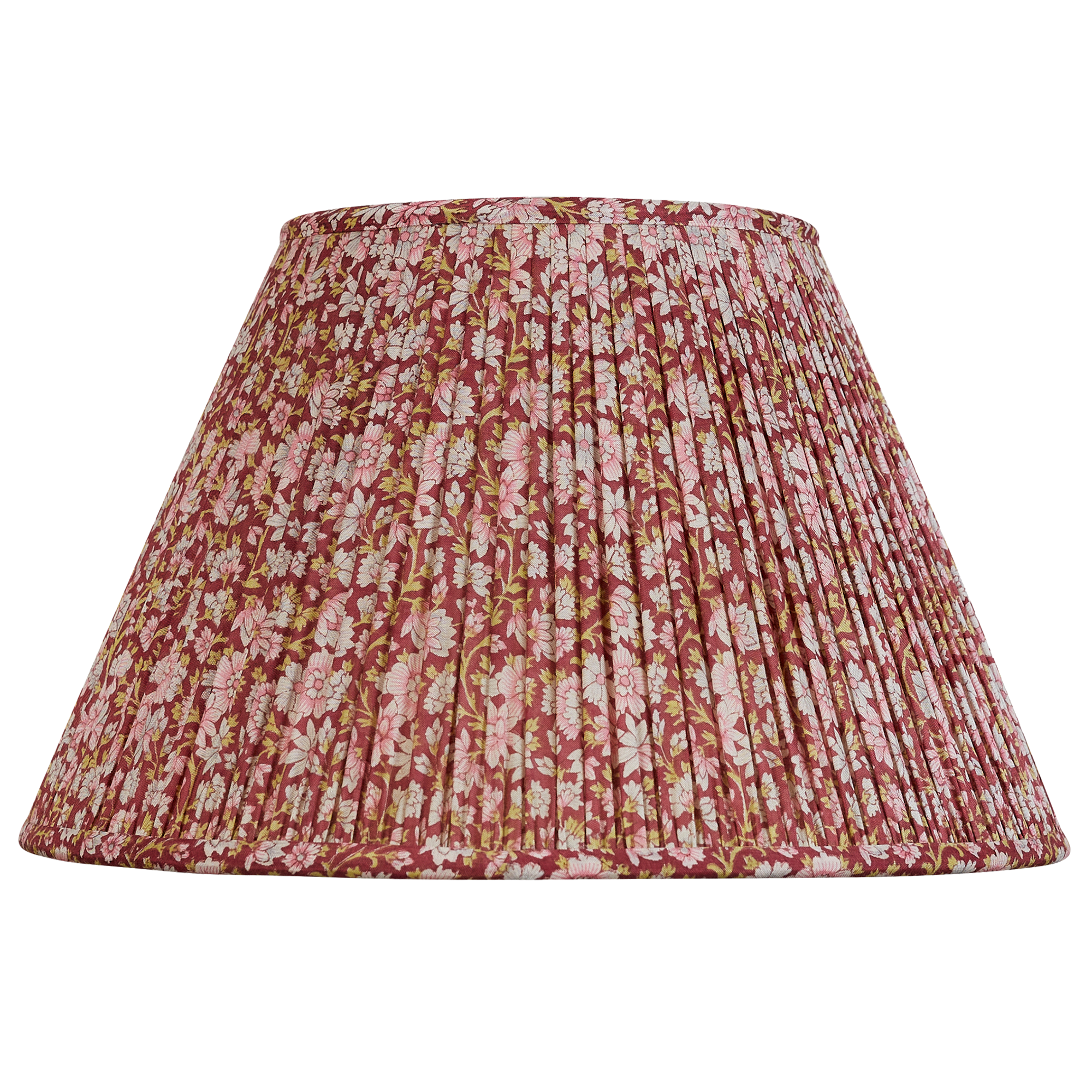 14 inch French drum bright pink and blue floral design silk sari lampshade on burgundy background
