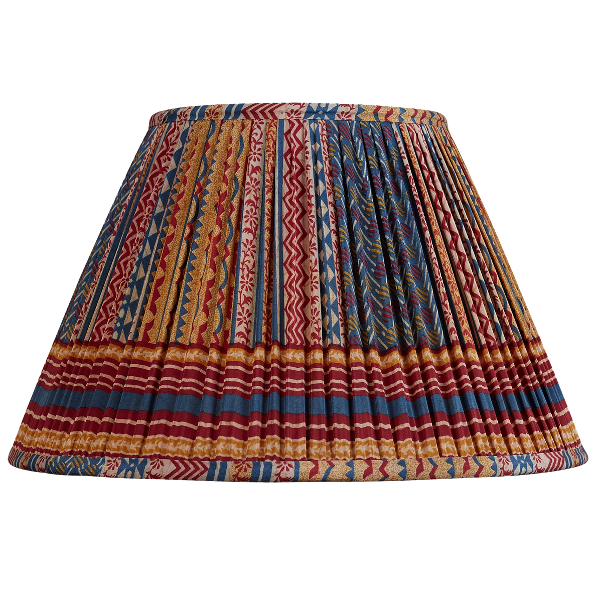 14 inch Burgundy camel and blue abstract stripe silk sari lampshade
