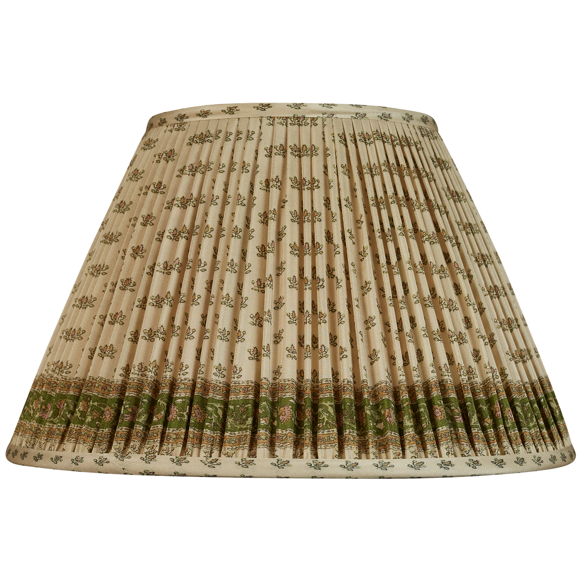 14 Inch Petites fleurs French drum sari style gathered silk lampshade with border with spider fitting