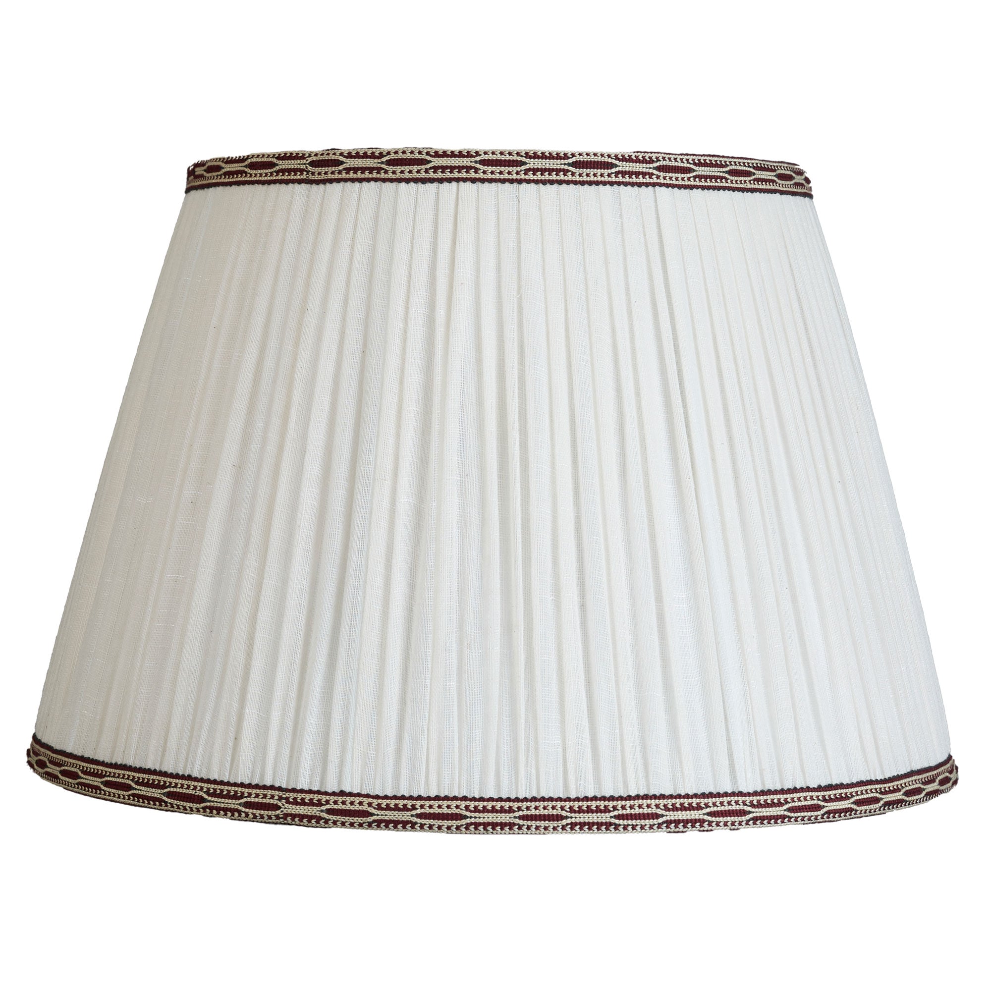 16 inch (41cm) Cream cotton lampshade with burgundy embroidered trim