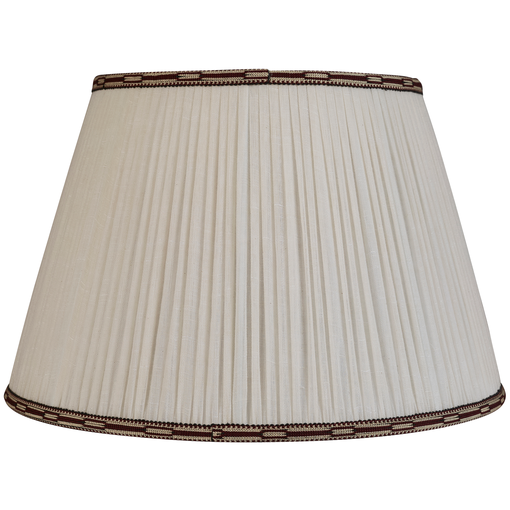 16 inch (41cm) Cream cotton lampshade with burgundy embroidered trim