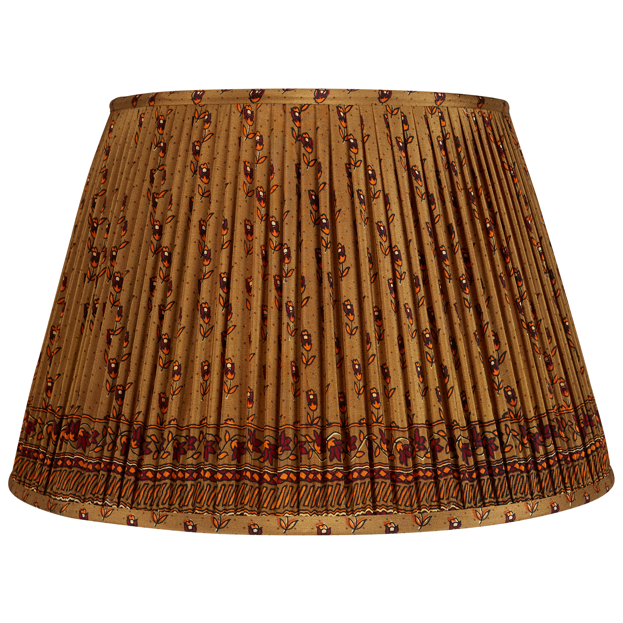 16 Inch (41cm) Khaki / green design silk sari lampshade with floral stripe and border