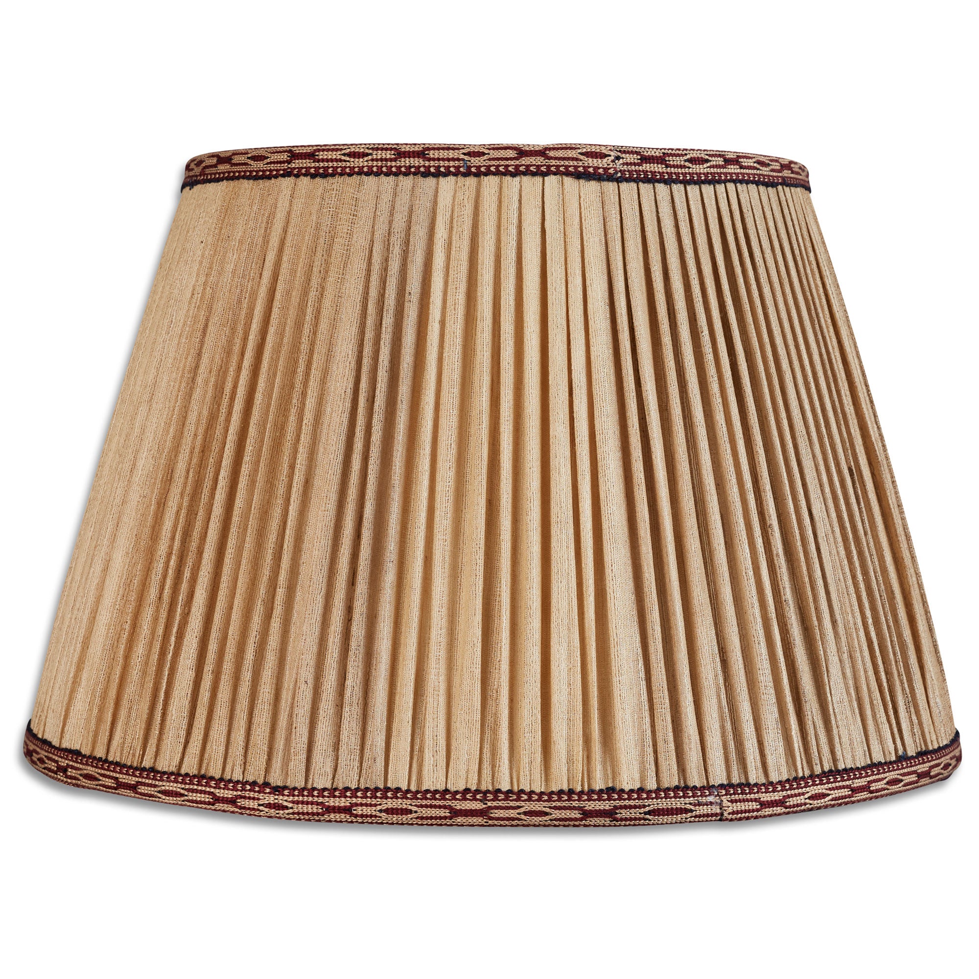 16 inch (41cm) Light raw gathered plain silk lampshade with embroidered braid