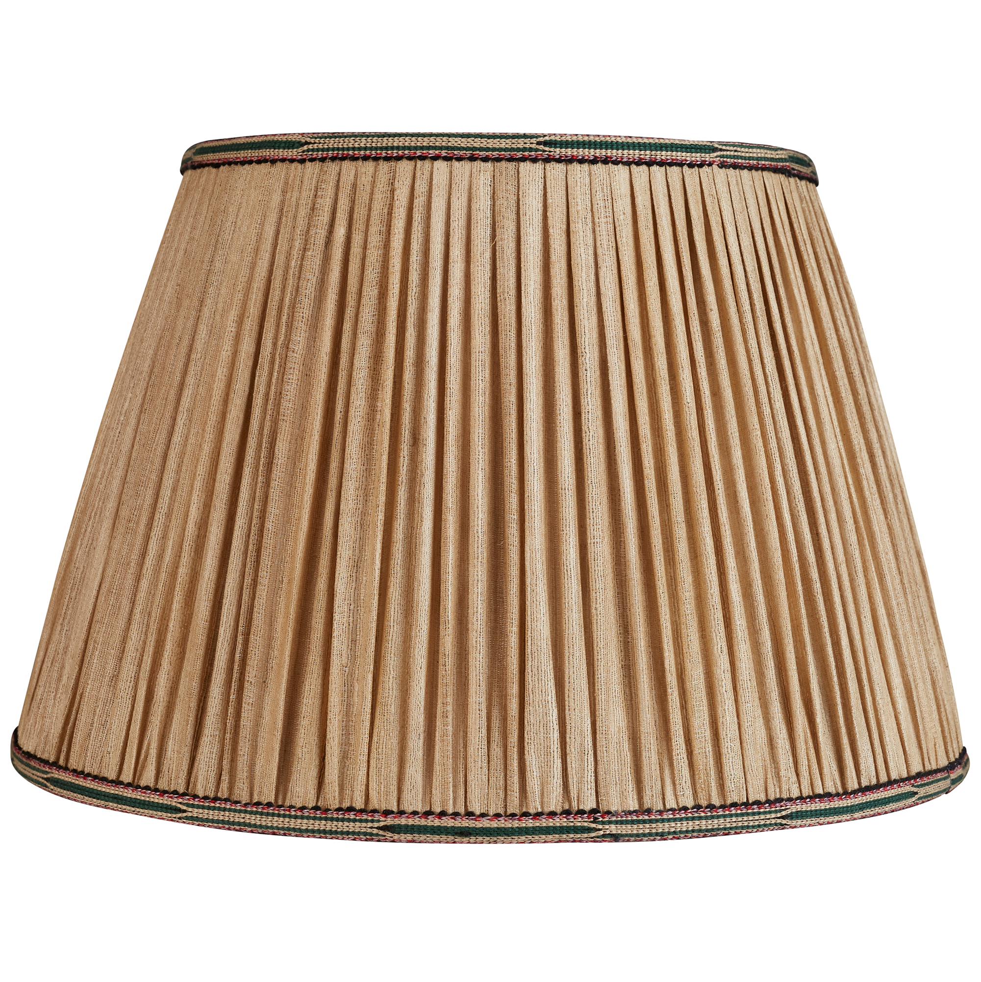 16 inch (41cm) Light raw gathered plain silk lampshade with embroidered braid