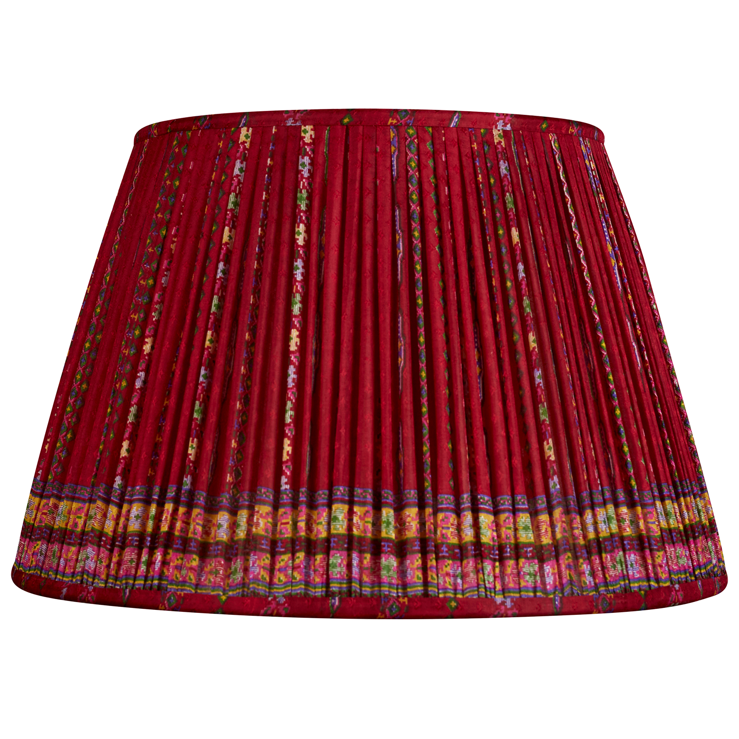 16 Inch (41cm) Crimson and multicoloured floral stripe silk sari lampshade with border