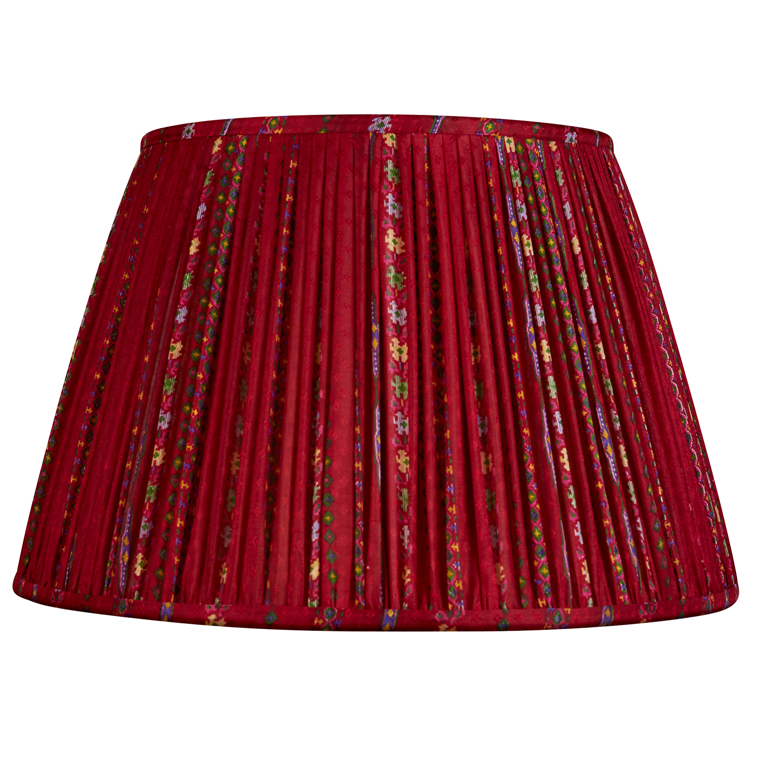 16 Inch (41cm) Crimson and multicoloured floral stripe silk sari lampshade