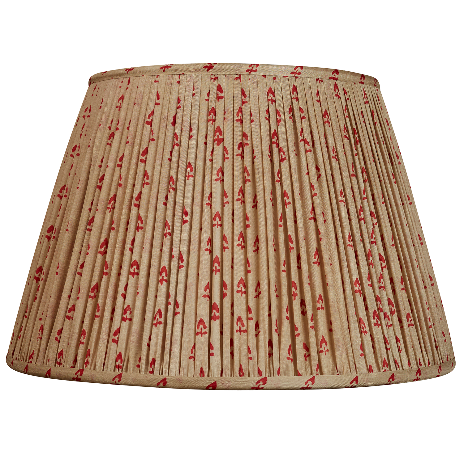 16 Inch (41cm) Pale khaki and red motif design silk sari lampshade