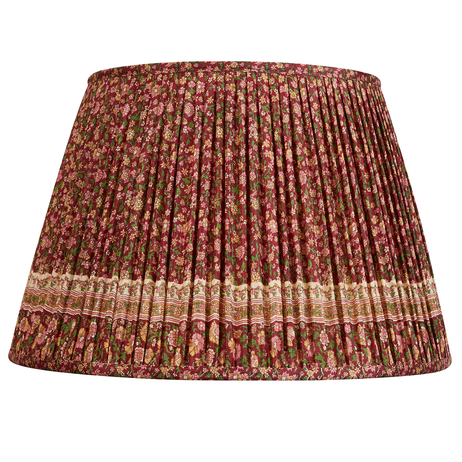 16 Inch Burgundy and pink floral design silk sari lampshade with border