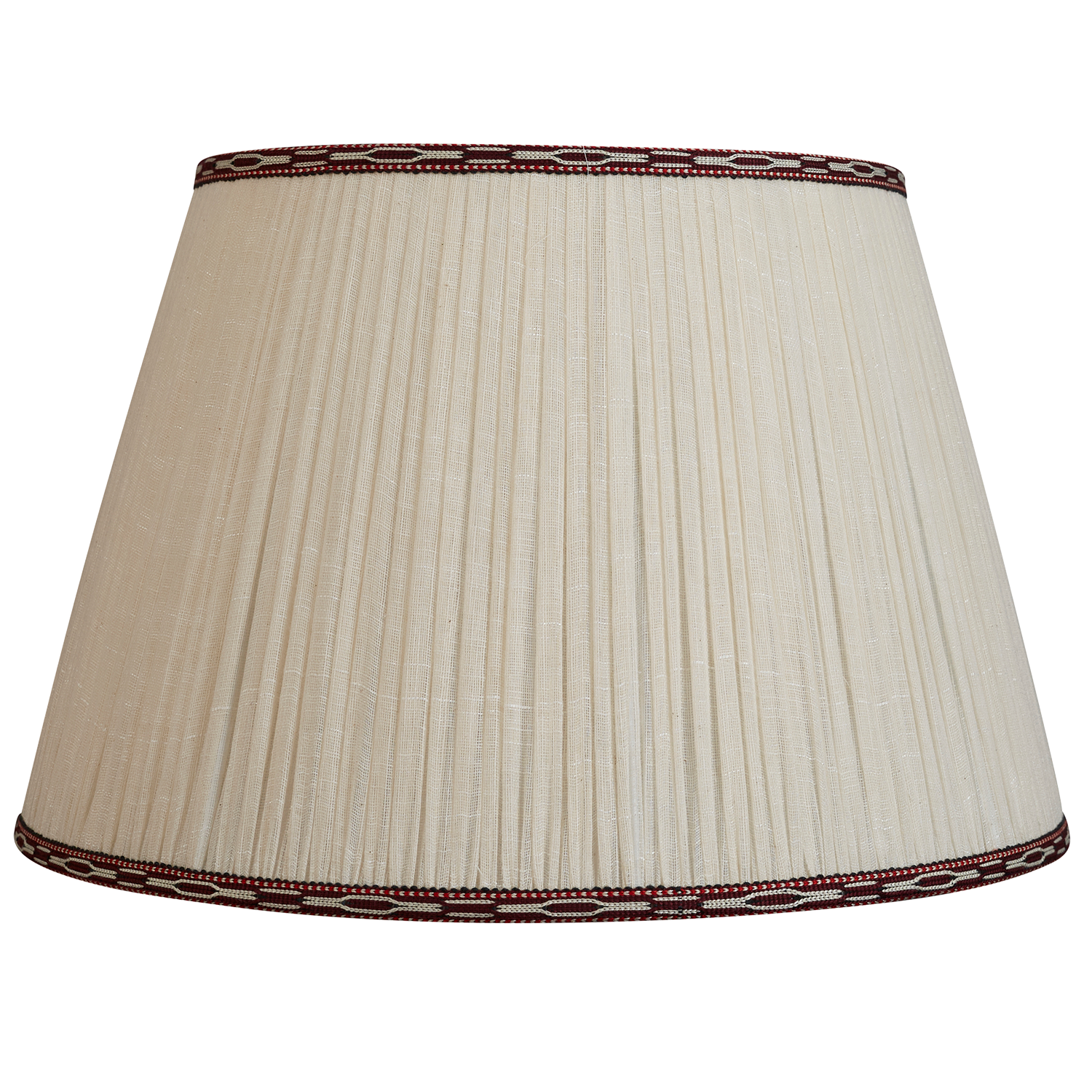 16 inch (41cm) Gathered cream cotton lampshade with red and burgundy embroidered trim