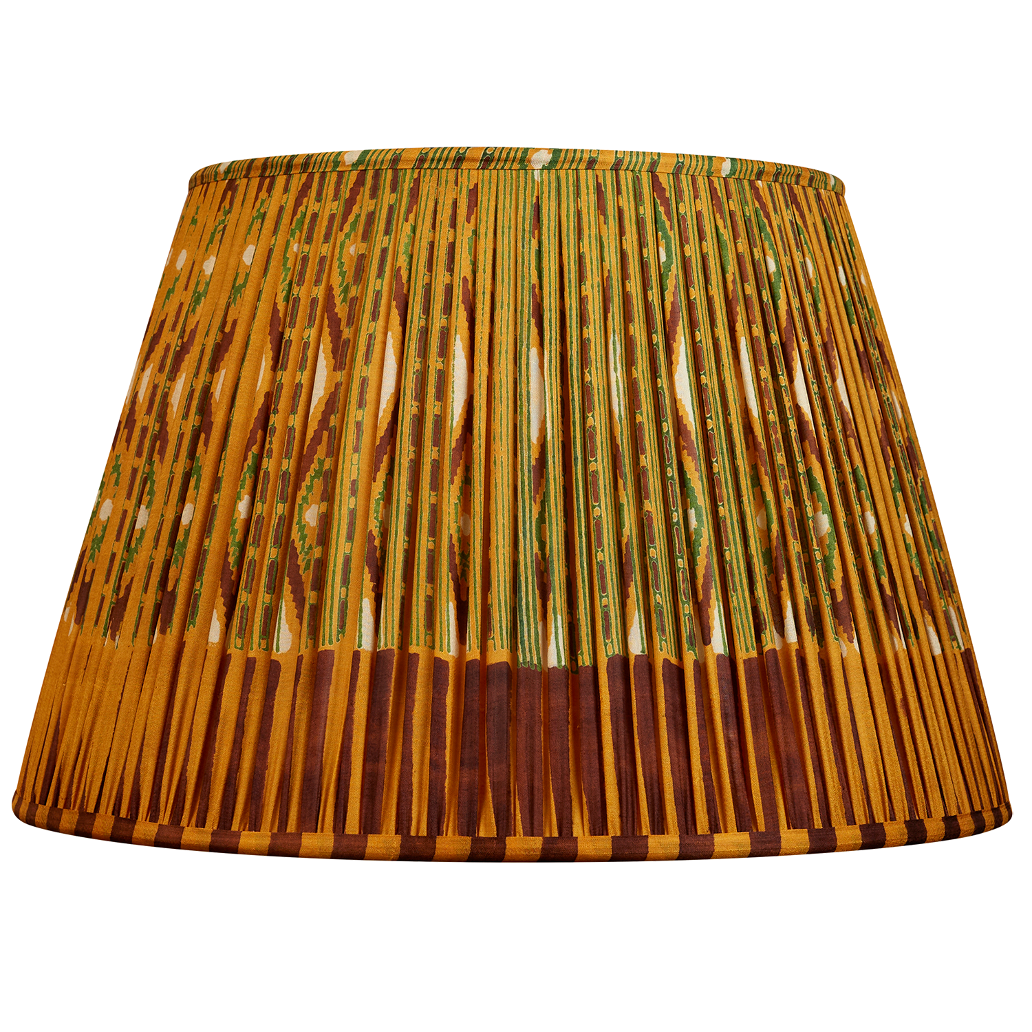 16 Inch Saffron and chocolate geometric design silk sari lampshade with border