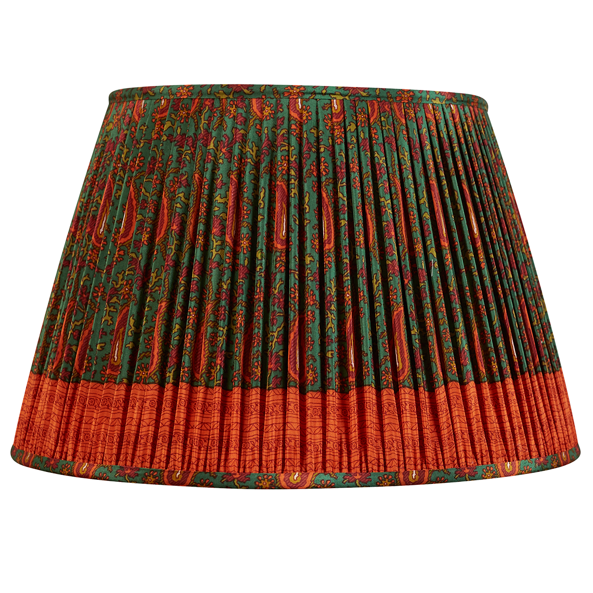 16 Inch Deep forest green floral design silk sari lampshade with border