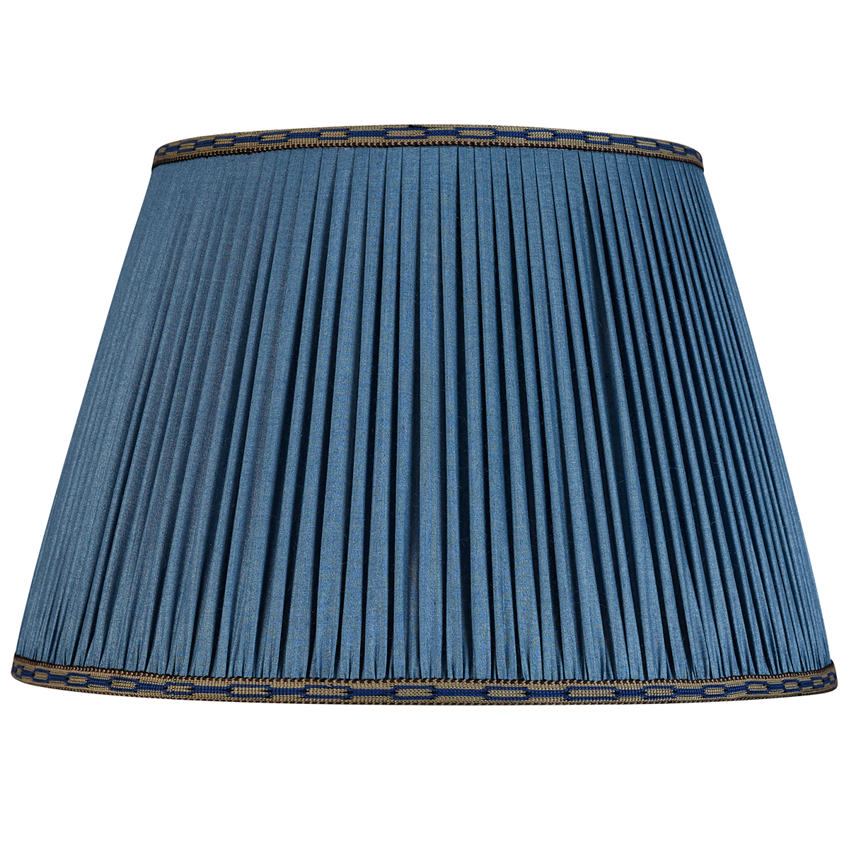 16 inch Ink blue Tussar silk lampshade with blue embroidered trim