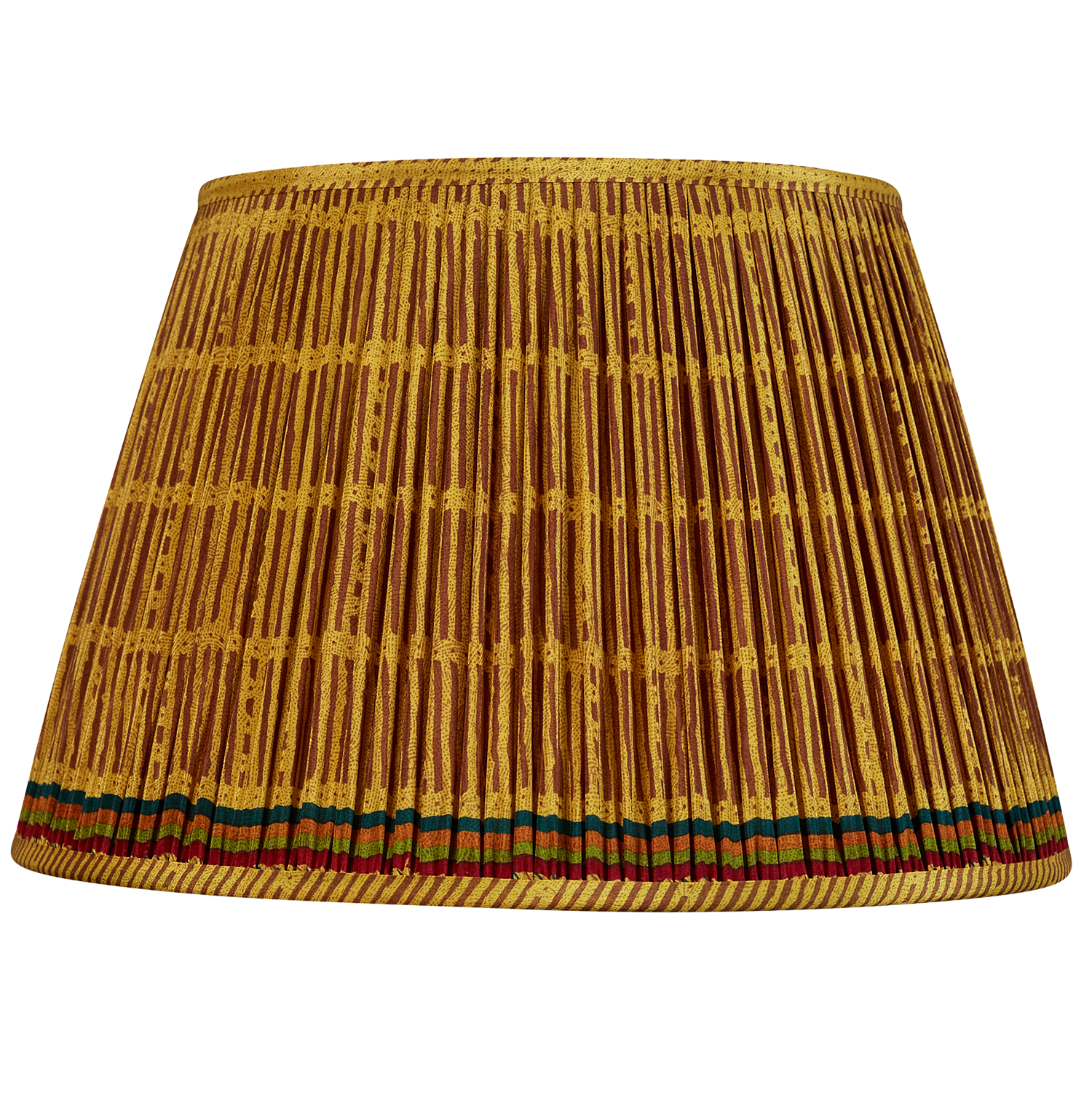 16 Inch Mustard and brown geometric design silk sari lampshade with multicoloured border