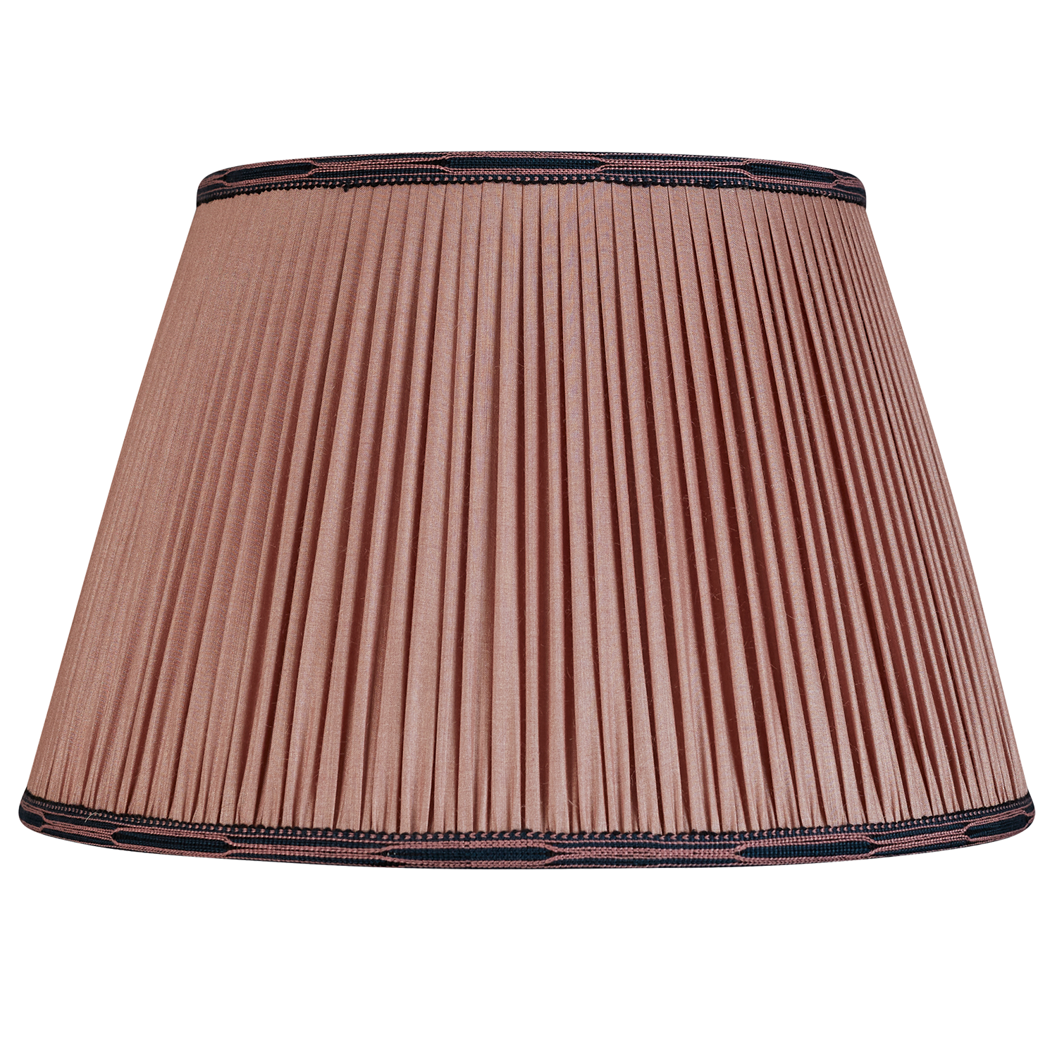 16 Inch Dusky pink Tussar silk lampshade with pink/black cotton embroidered braid to top and bottom