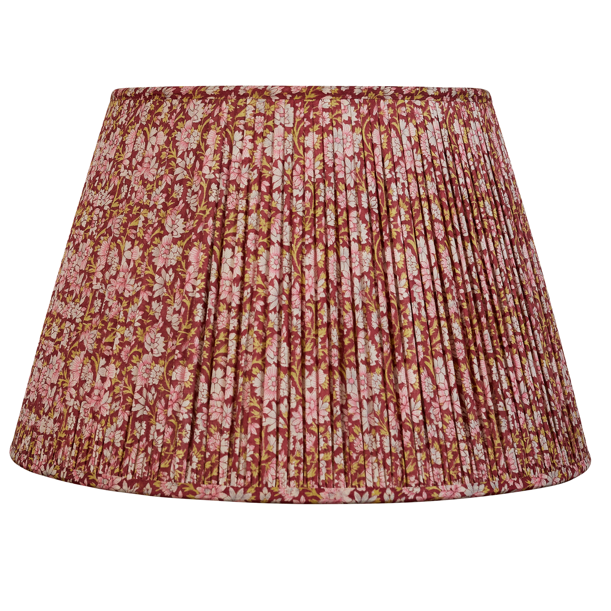 16 Inch Bright pink and blue floral design silk sari lampshade on burgundy background