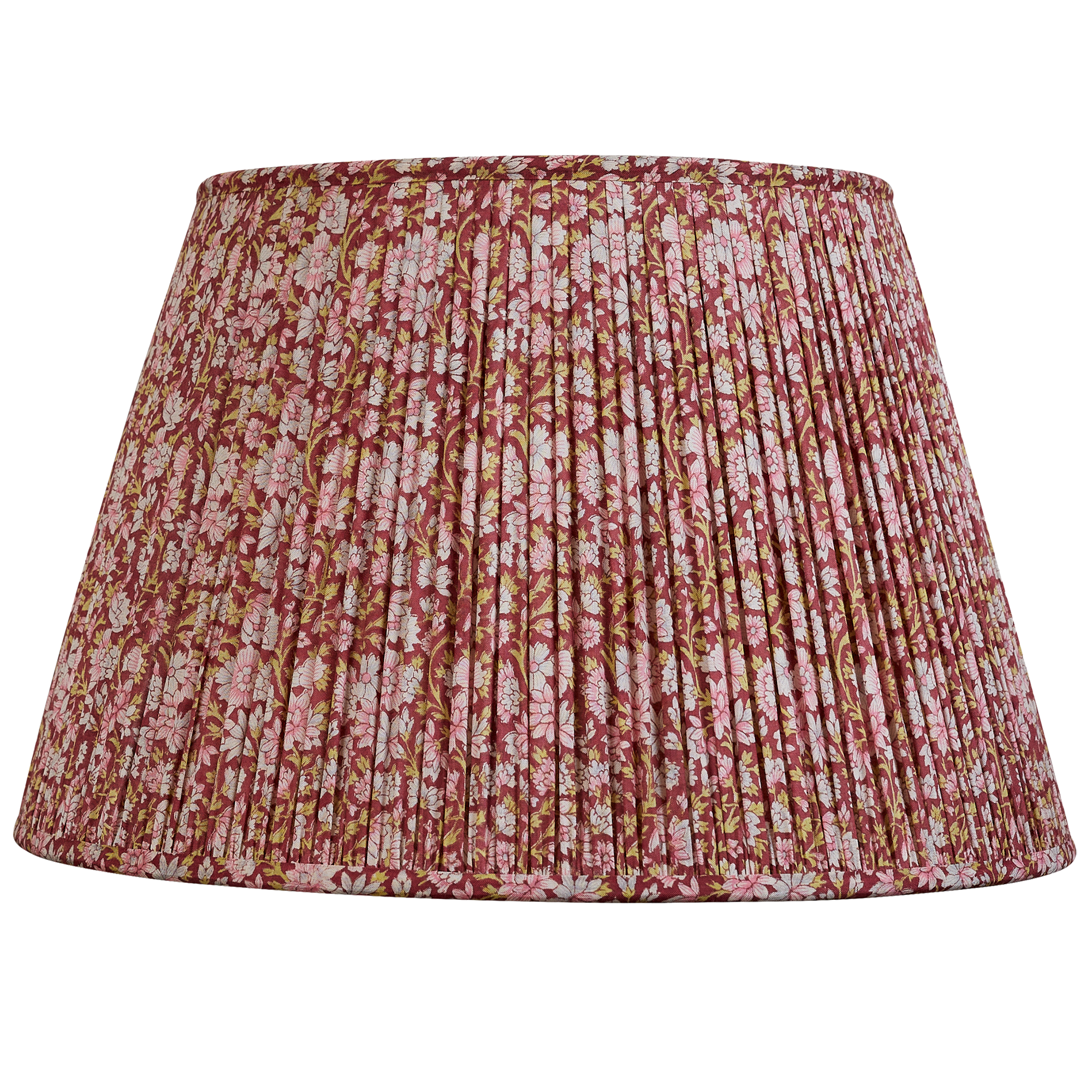 16 Inch Bright pink and blue floral design silk sari lampshade on burgundy background
