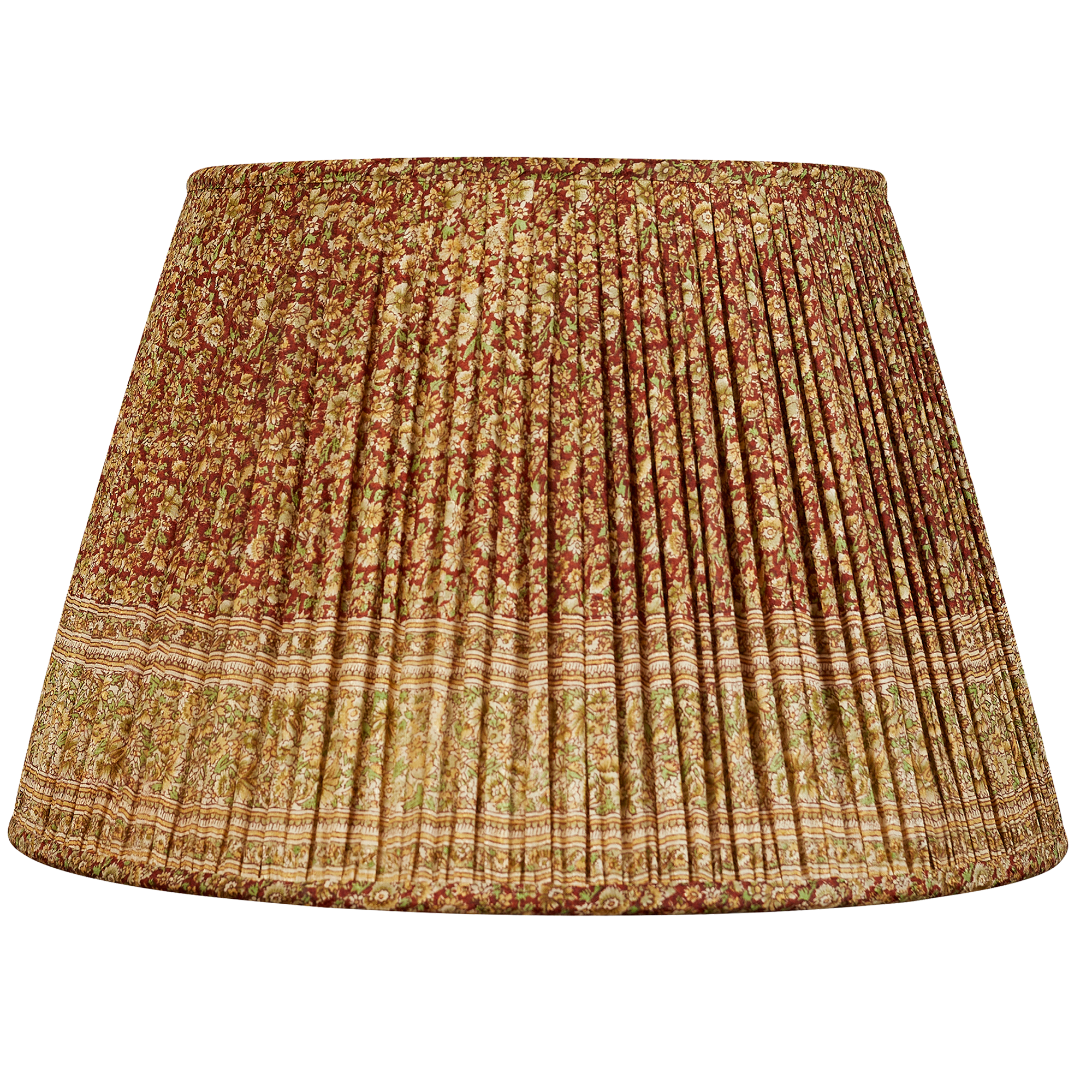 16 Inch Green/khaki floral design on bordeaux ground silk sari lampshade with border