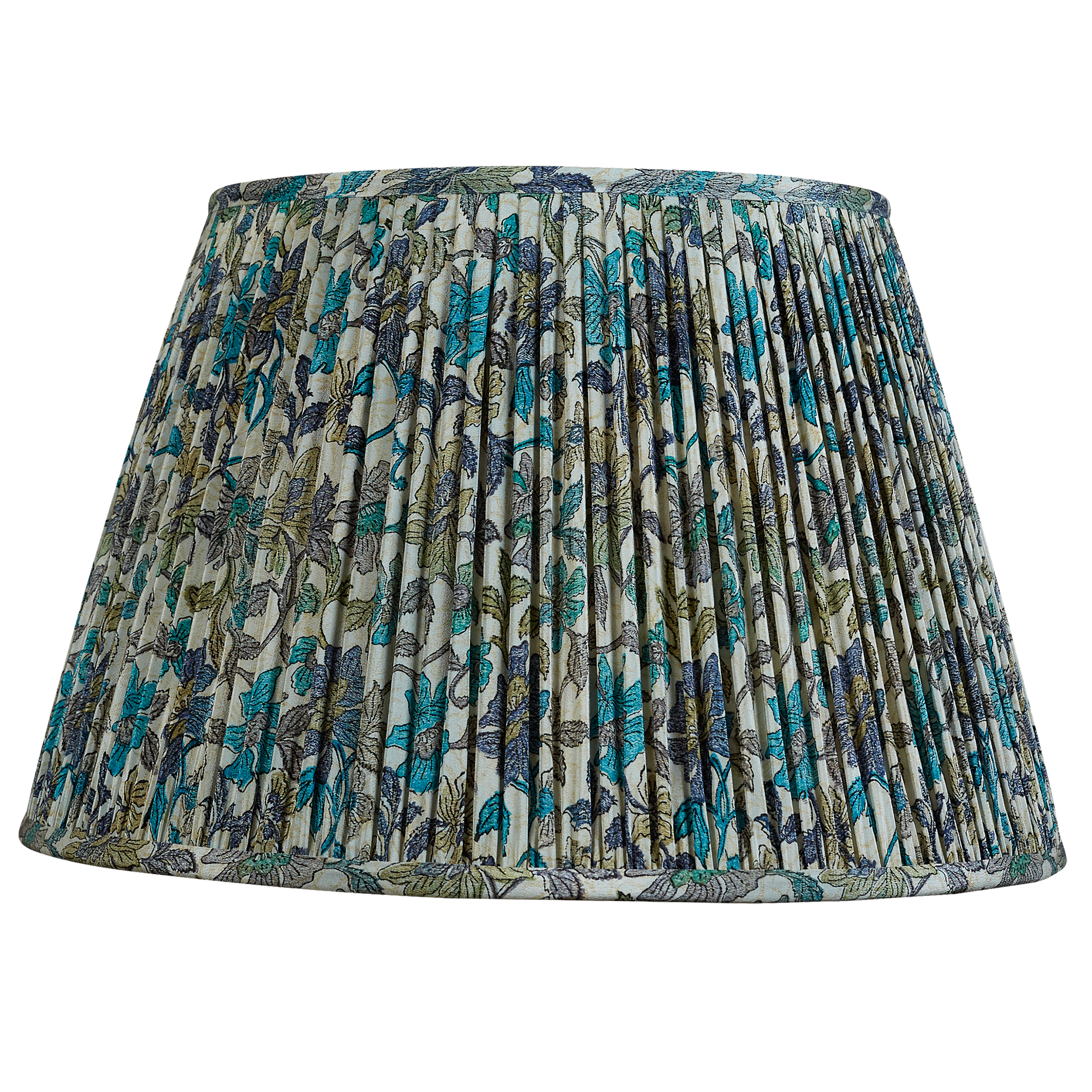 16 Inch Turquoise and lavender floral design on pale grey ground silk sari lampshade