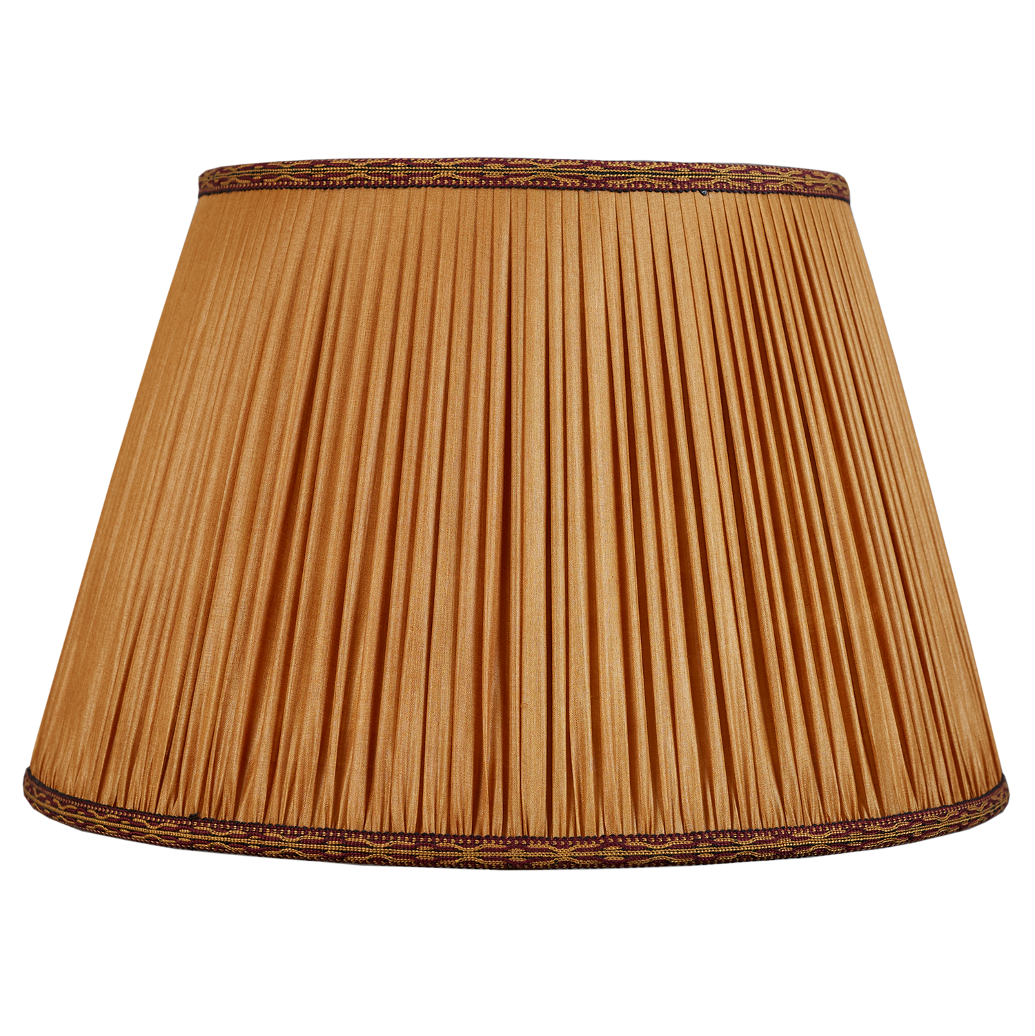 16 Inch Tobacco Tussar silk lampshade with with burgundy embroidered braid