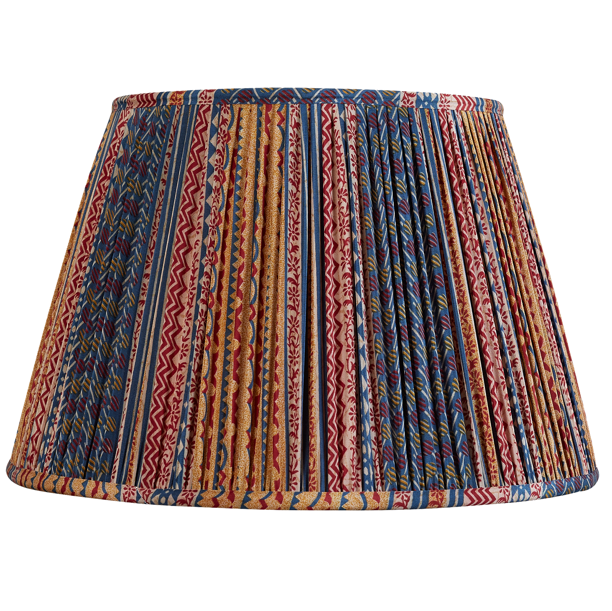 16 Inch Burgundy camel and blue abstract stripe silk sari lampshade