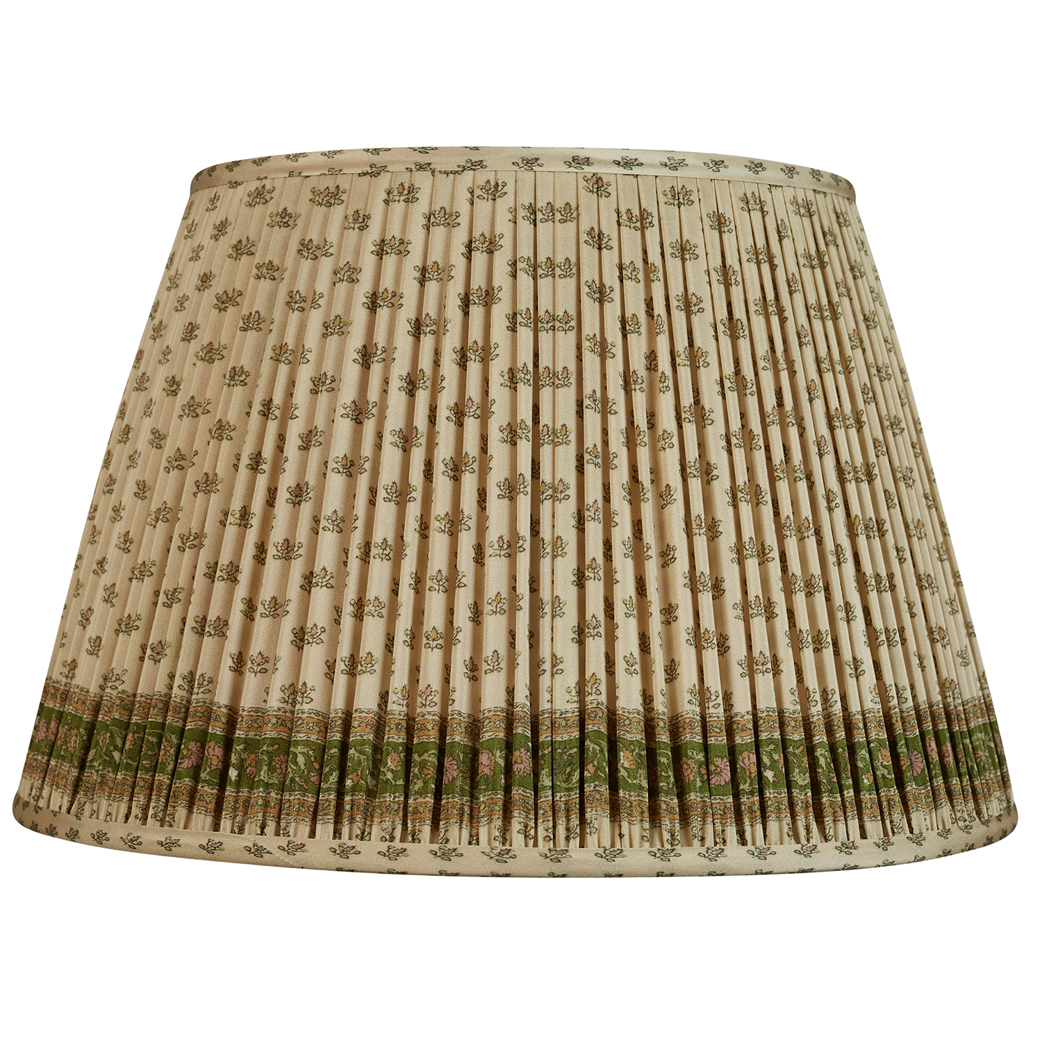 16 Inch Petites fleurs sari style gathered silk lampshade with border with spider fitting