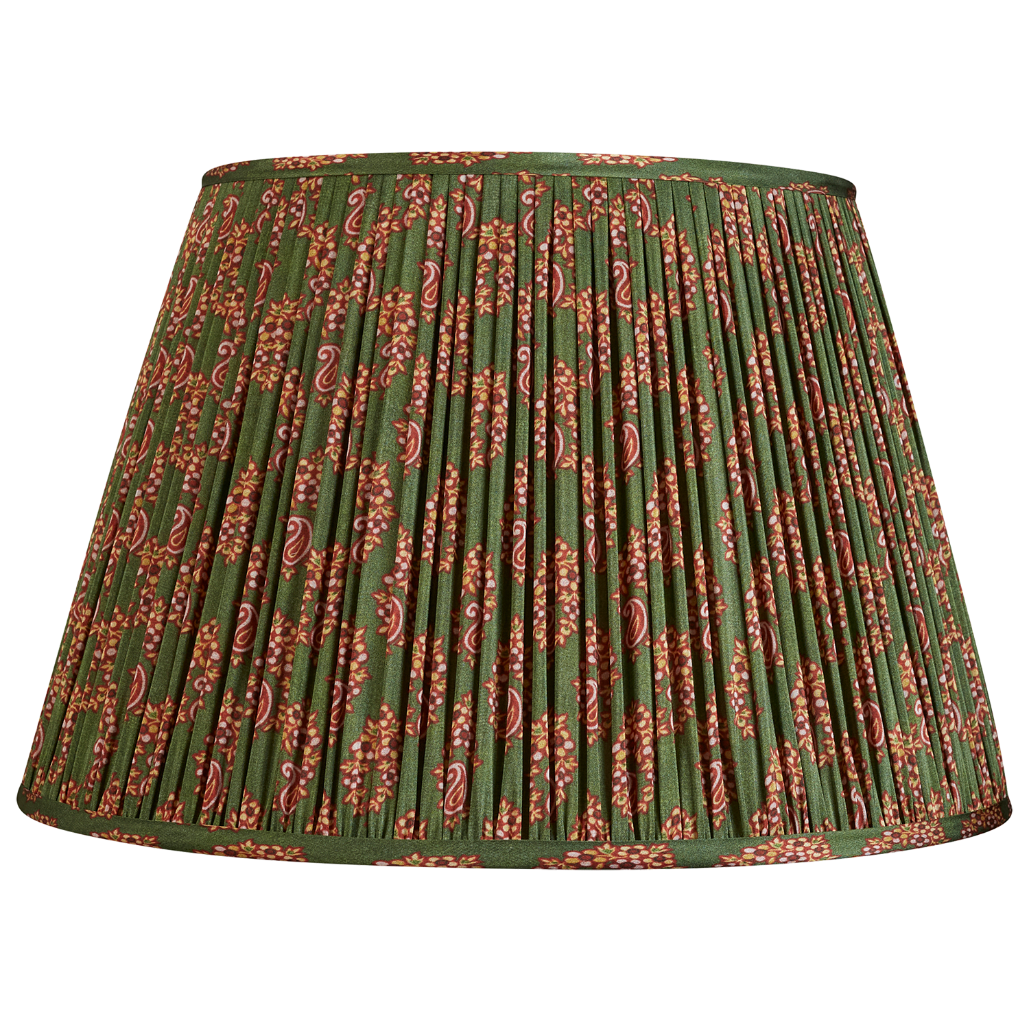 17 inch Paisley garland design in green and red sari style gathered silk lampshade